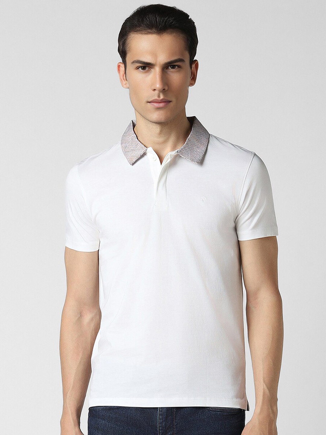 

V Dot Polo Collar Cotton Slim Fit T-shirt, White