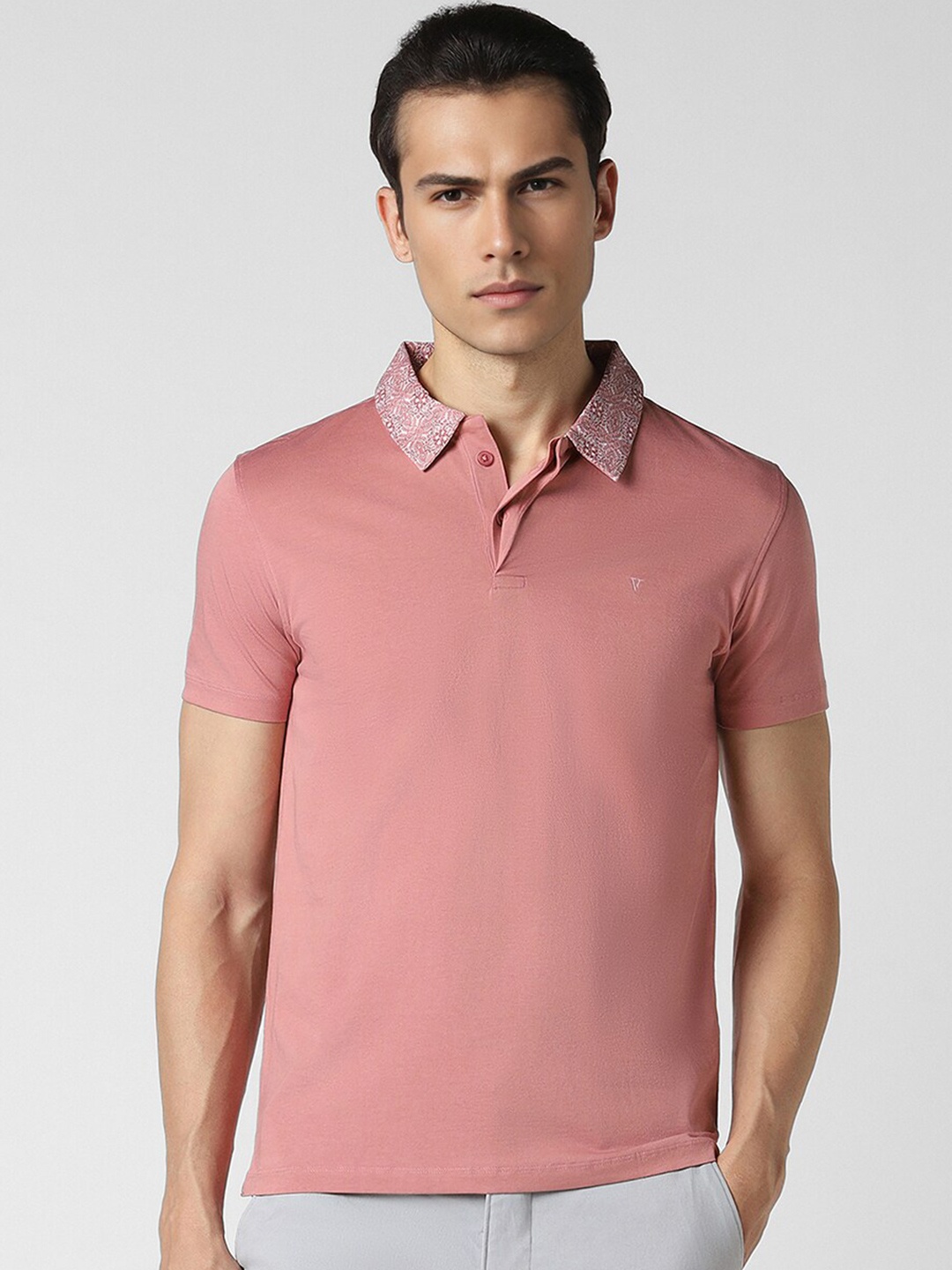 

V Dot Polo Collar Cotton Slim Fit T-shirt, Pink