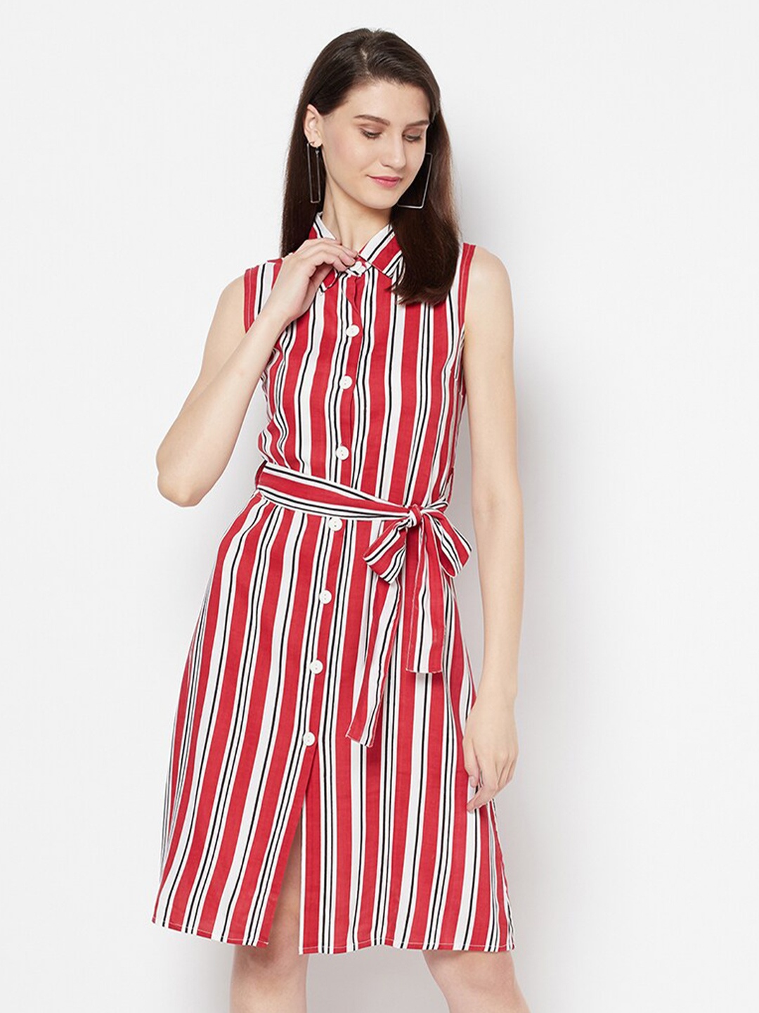 

Purple State Striped Cotton Casual Shirt Dress, Red