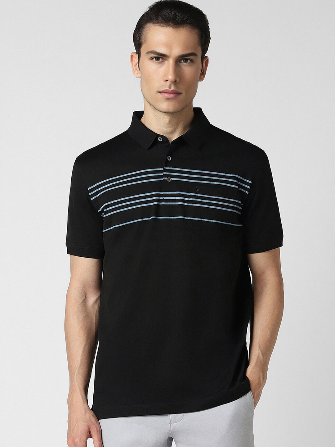 

Van Heusen Striped Polo Collar Pocket T-shirt, Black