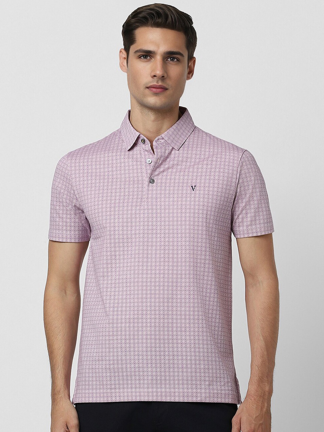 

Van Heusen Micro Ditsy Printed Polo Collar Short Sleeves Cotton T-shirt, Lavender