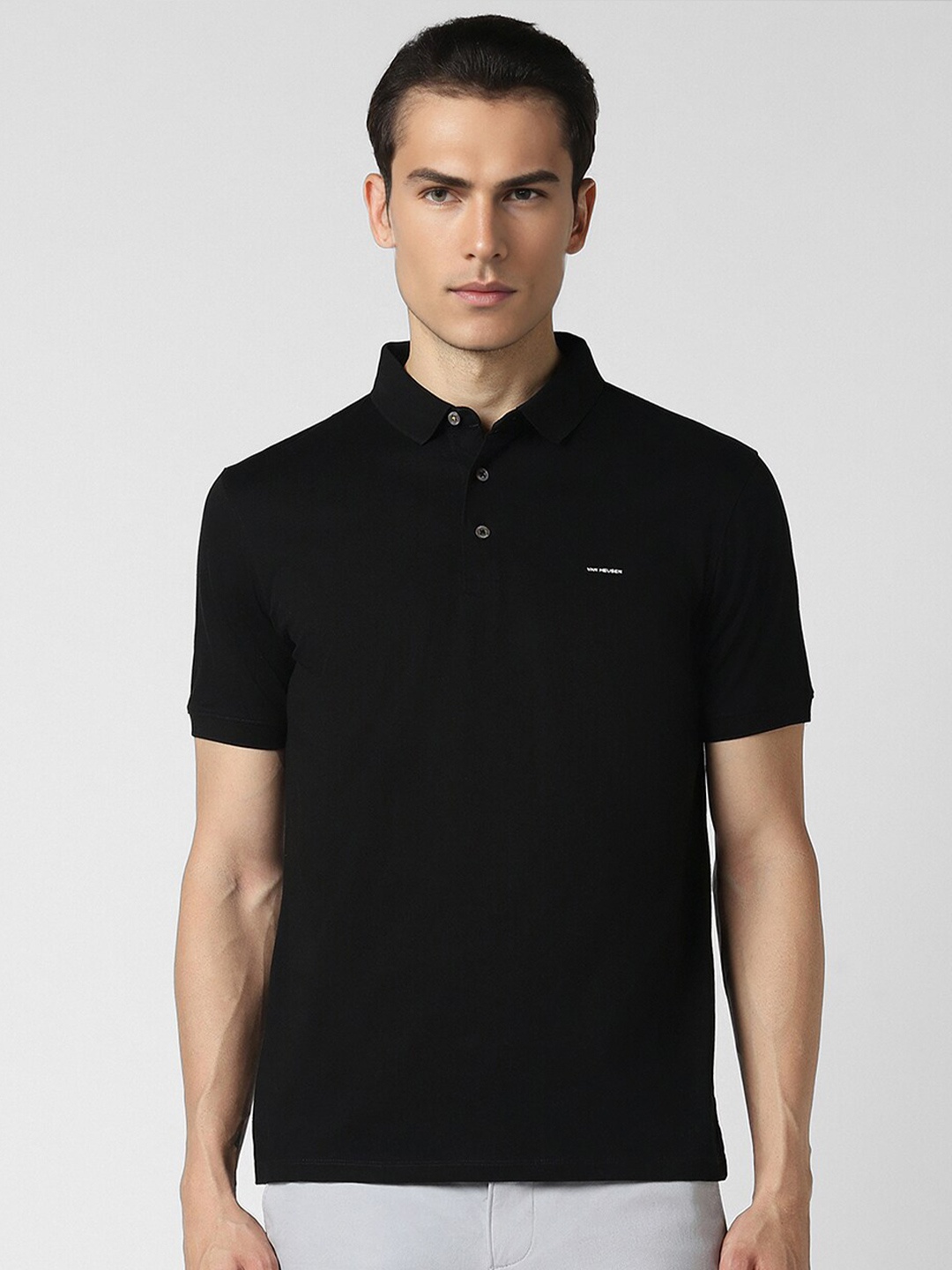 

Van Heusen Polo Collar Short Sleeves Cotton T-shirt, Black