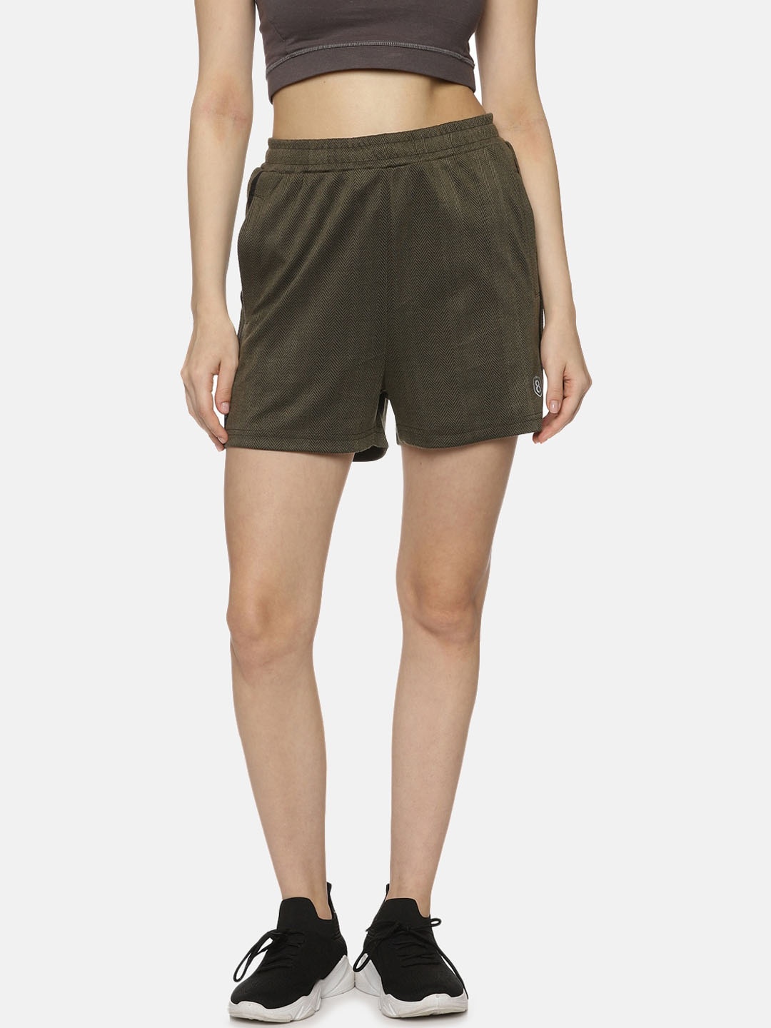 

DOMIN8 Women Mid-Rise Sports Shorts, Olive