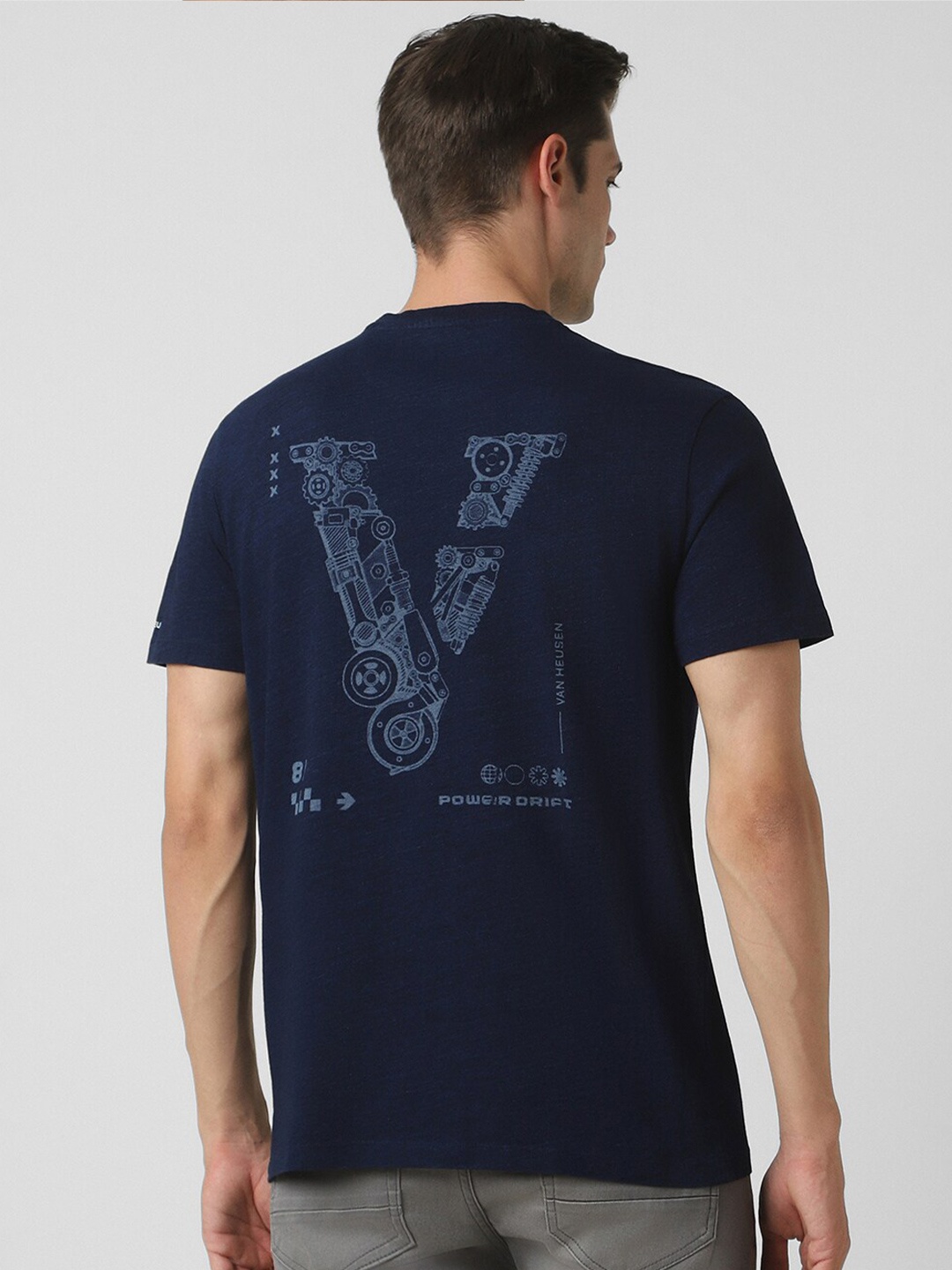 

VAN HEUSEN DENIM LABS Graphic Printed Round Neck Cotton T-shirt, Navy blue