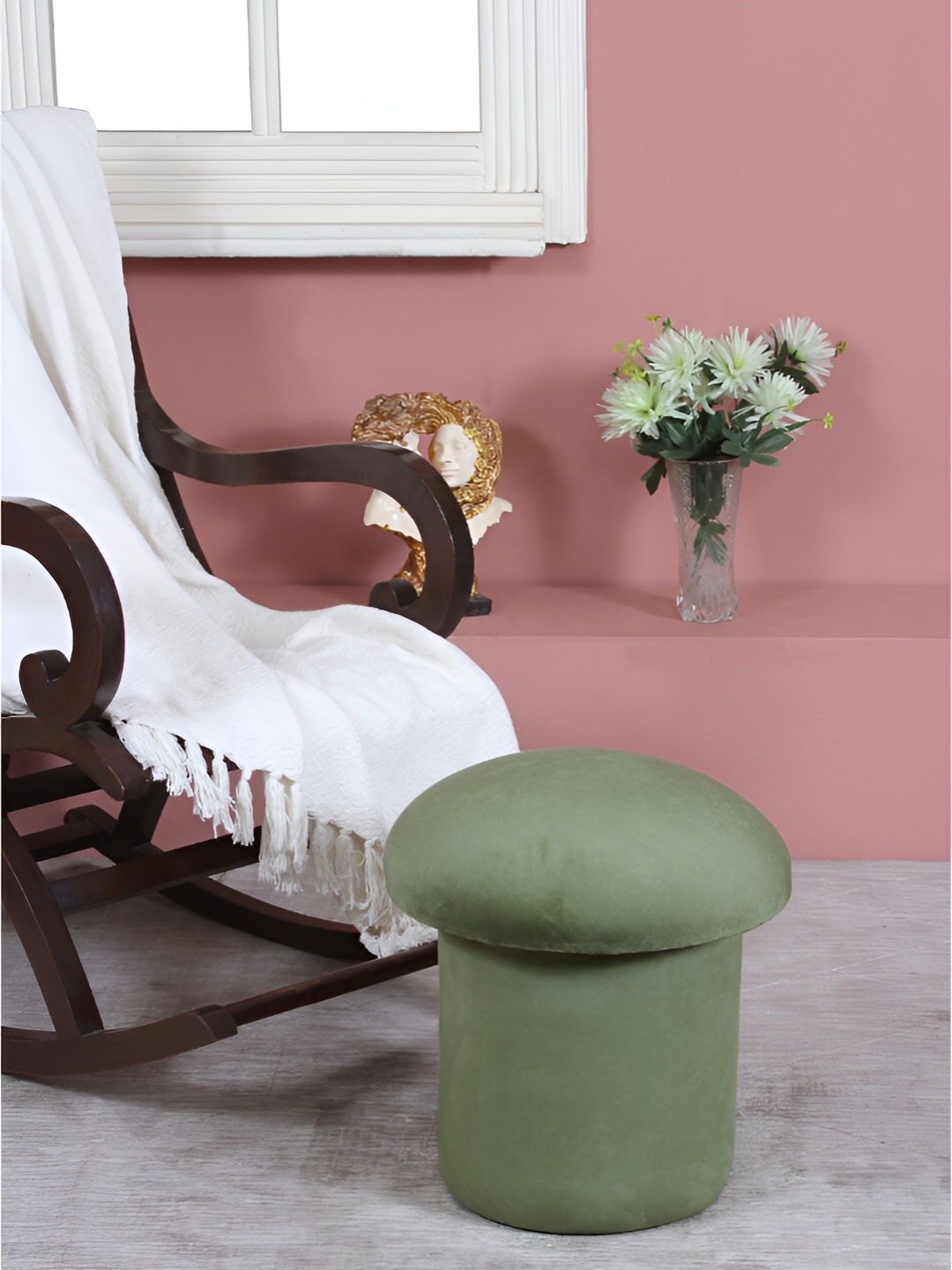 

Shadowkart Green Wooden Pouffes Sitting Mudda Ottomans