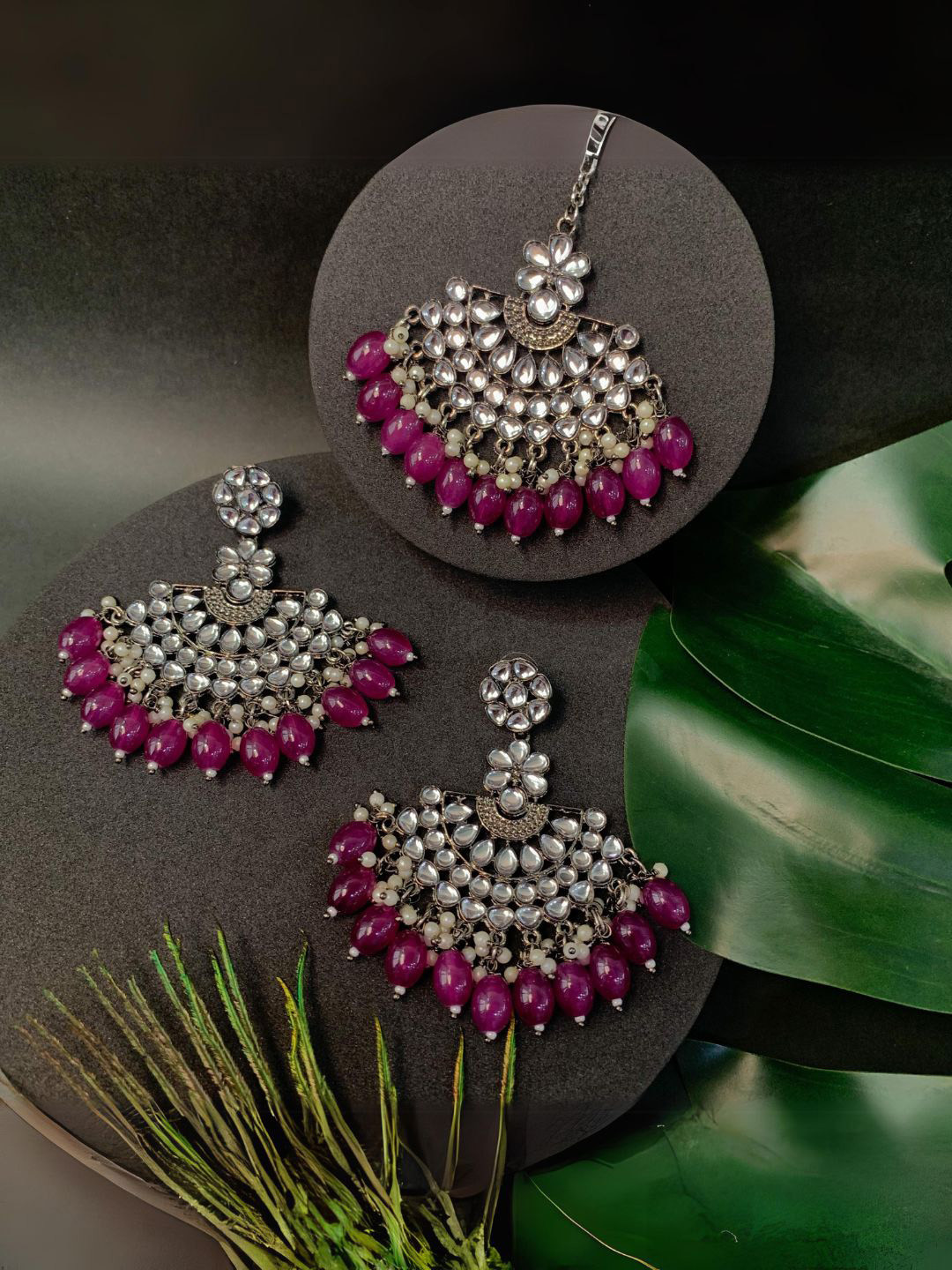 

I Jewels Silver-Plated Kundan & Pearl Bedded Jewellery Set