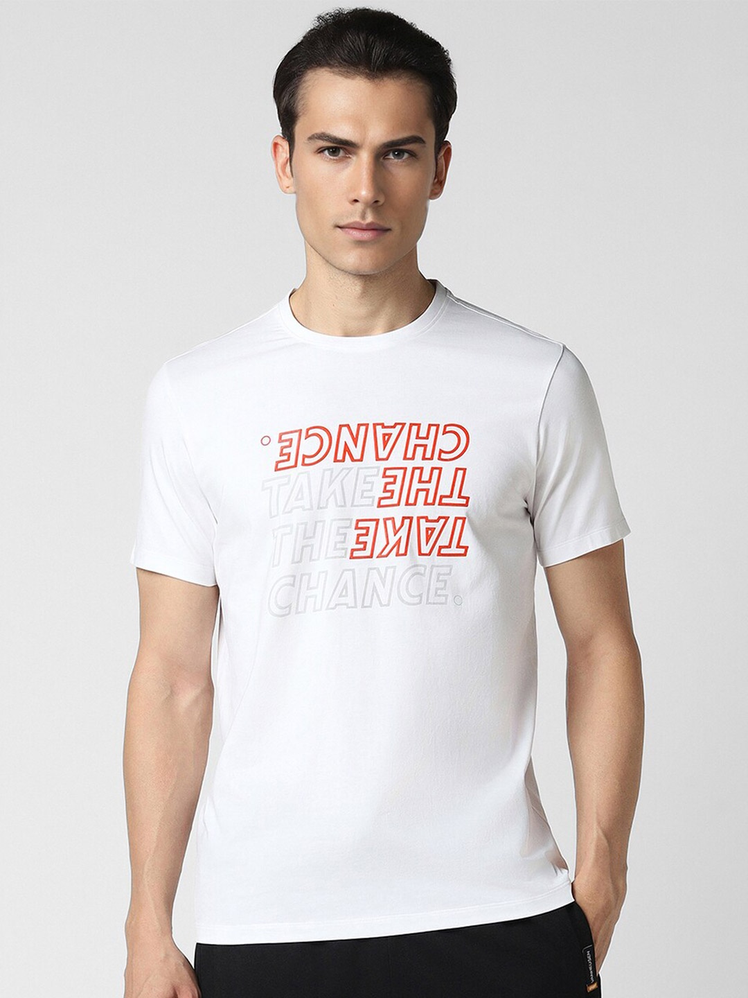 

Van Heusen Flex Typography Printed Slim Fit Cotton T-shirt, White