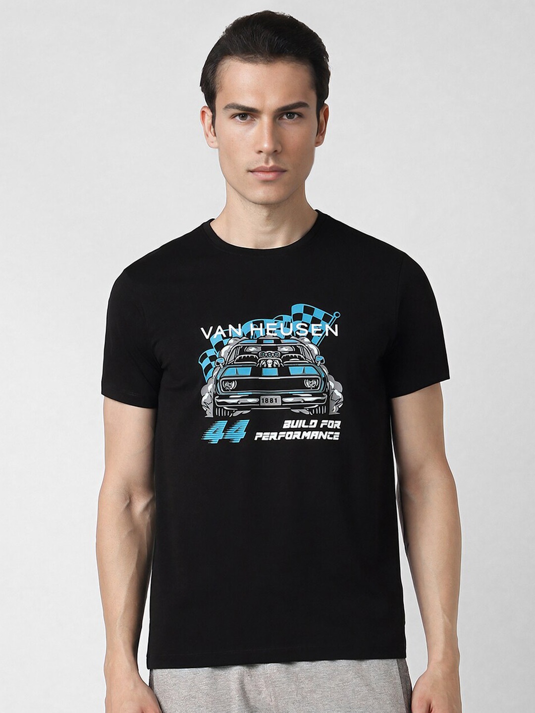 

Van Heusen Flex Typography Printed Slim Fit Cotton T-shirt, Black