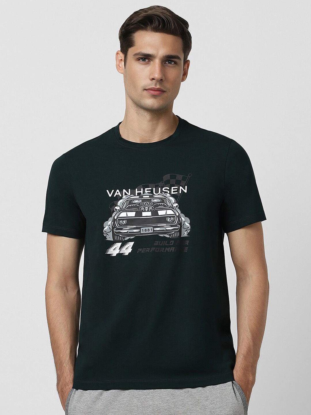 Van Heusen Flex Typography Printed Slim Fit Cotton T-shirt, Green