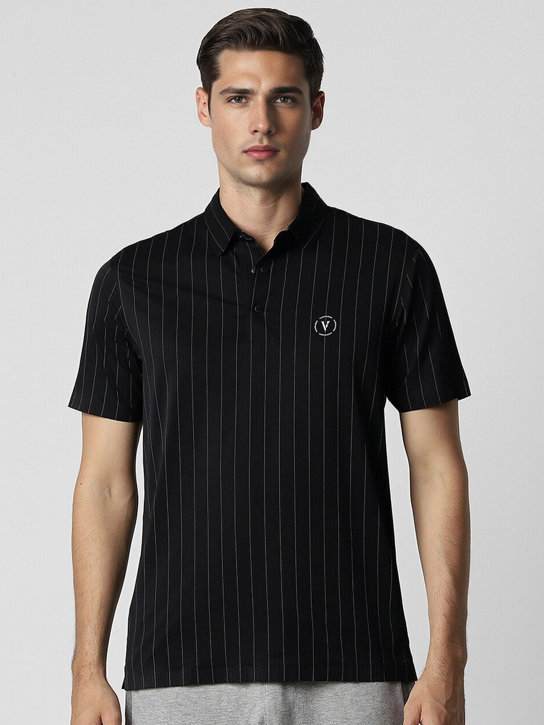 

Van Heusen Flex Striped Polo Collar T-shirt, Black