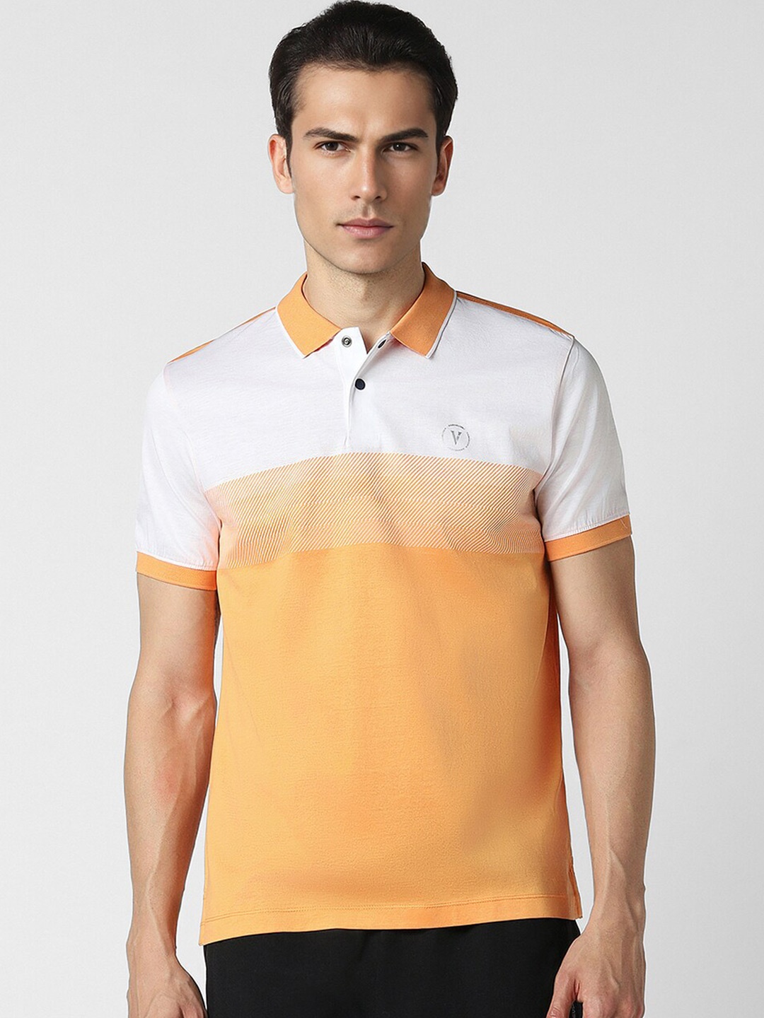 

Van Heusen Flex Colourblocked Polo Collar Cotton T-shirt, Orange