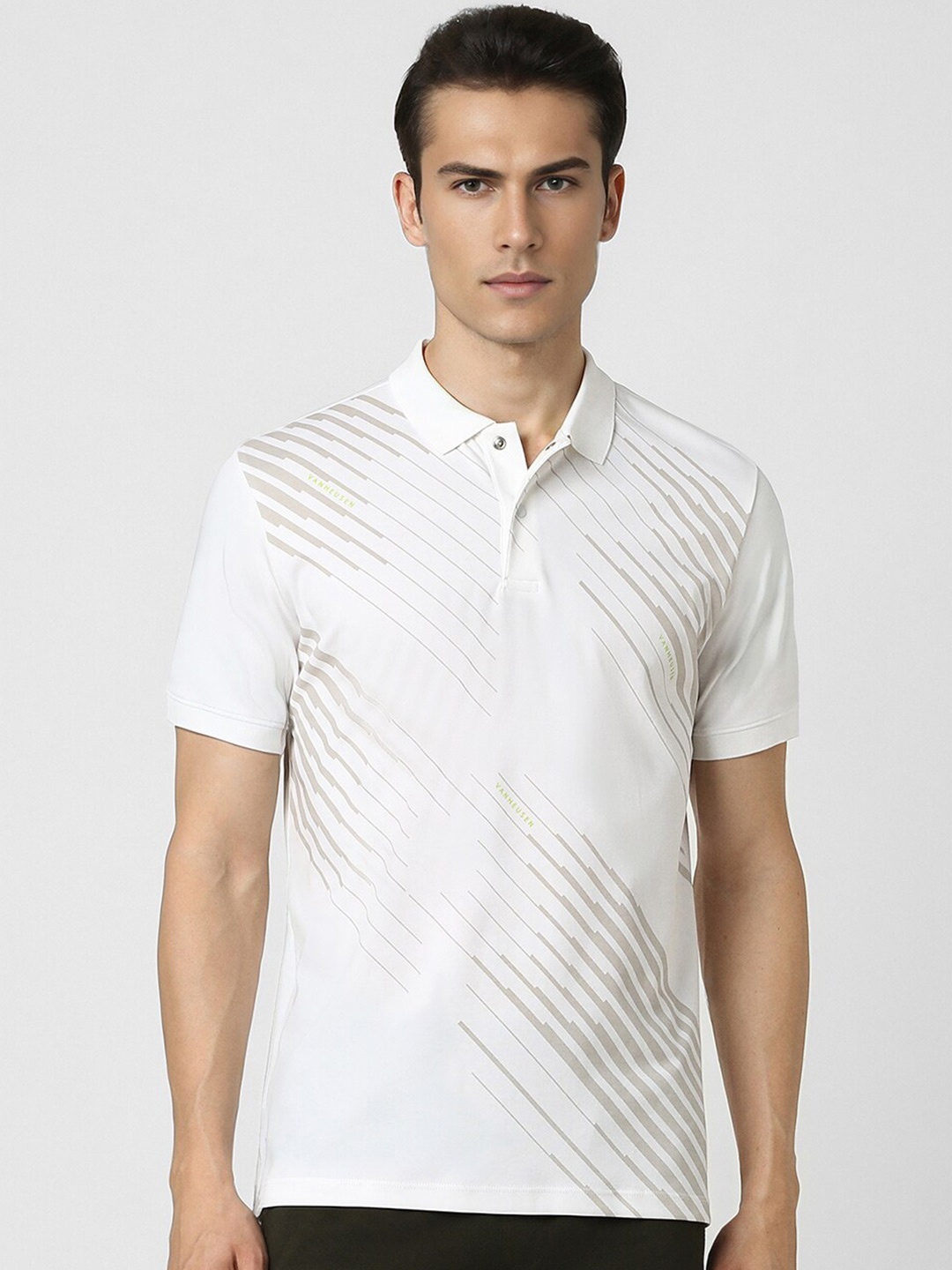 

Van Heusen Striped Polo Collar Cotton T-shirt, White