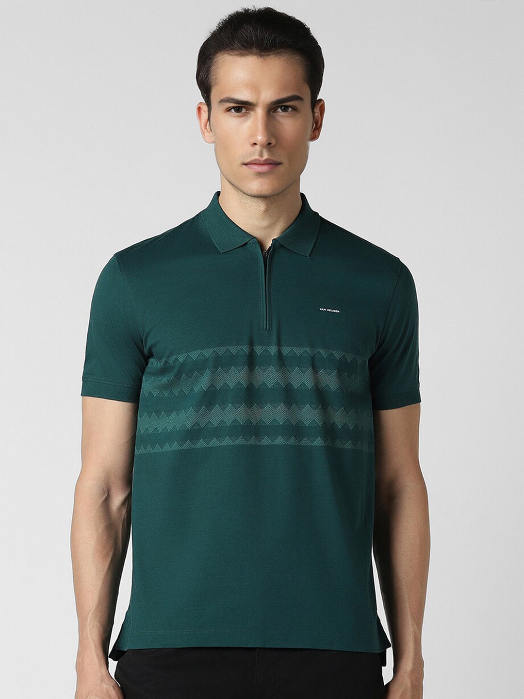 

Van Heusen Sport Geometric Printed Polo Collar Cotton T-shirt, Green