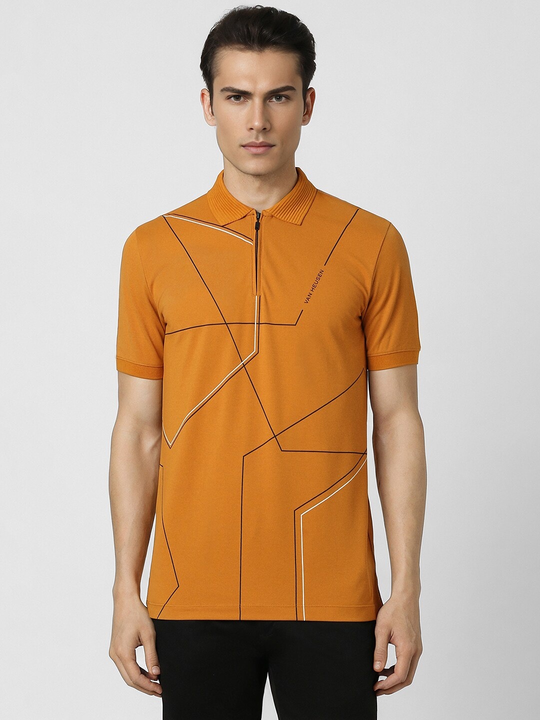 

Van Heusen Sport Geometric Printed Polo Collar Short Sleeves Cotton T-shirt, Orange