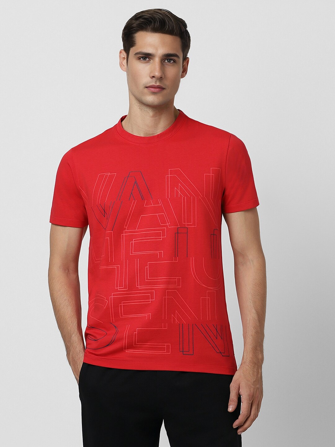

Van Heusen Sport Typography Printed Cotton T-shirt, Red