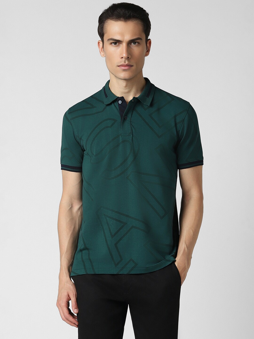 

Van Heusen Sport Self Design Polo Collar Short Sleeves Regular Fit T-shirt, Green