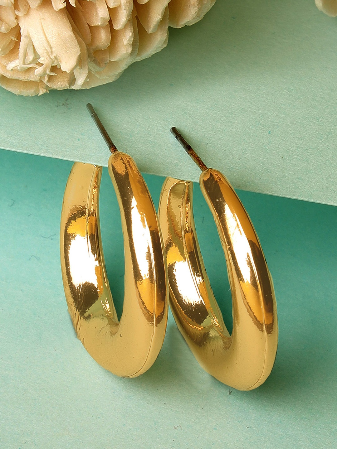 

Bohey by KARATCART Gold Plated Contemporary Half Hoop Earrings