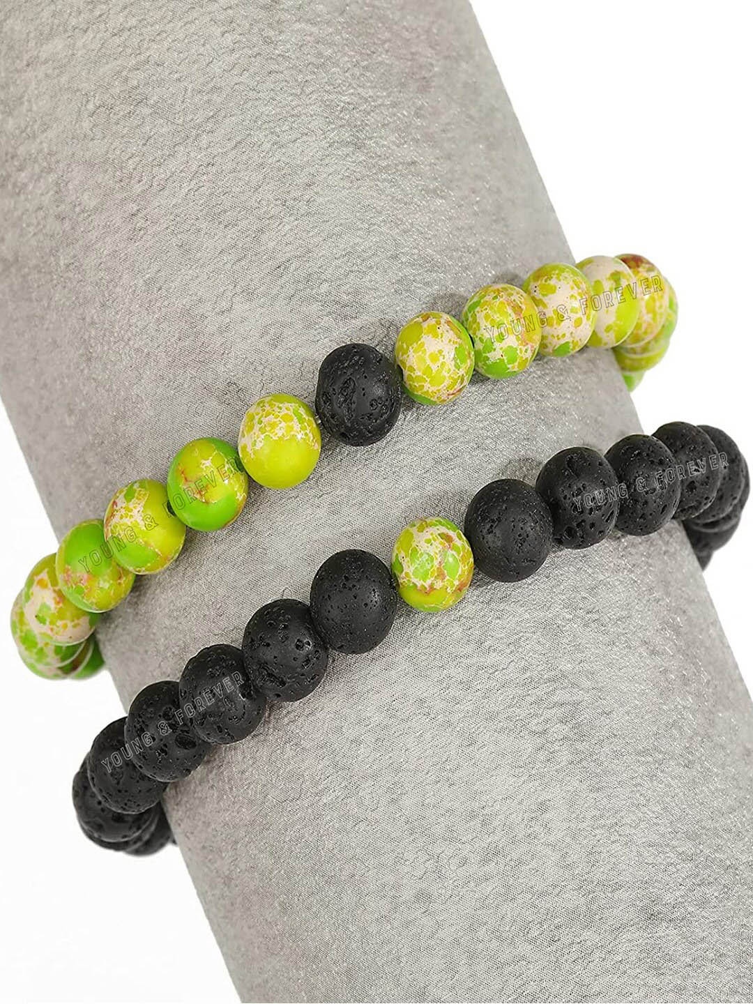 

Young & Forever Unisex 2 Beaded Crystals Bracelets, Black