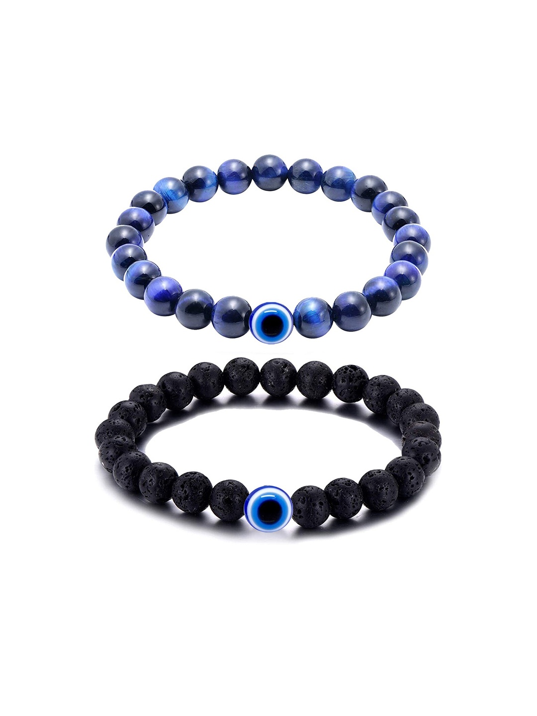 

Young & Forever Unisex 2 Beaded Tigers Eye Bracelets, Black