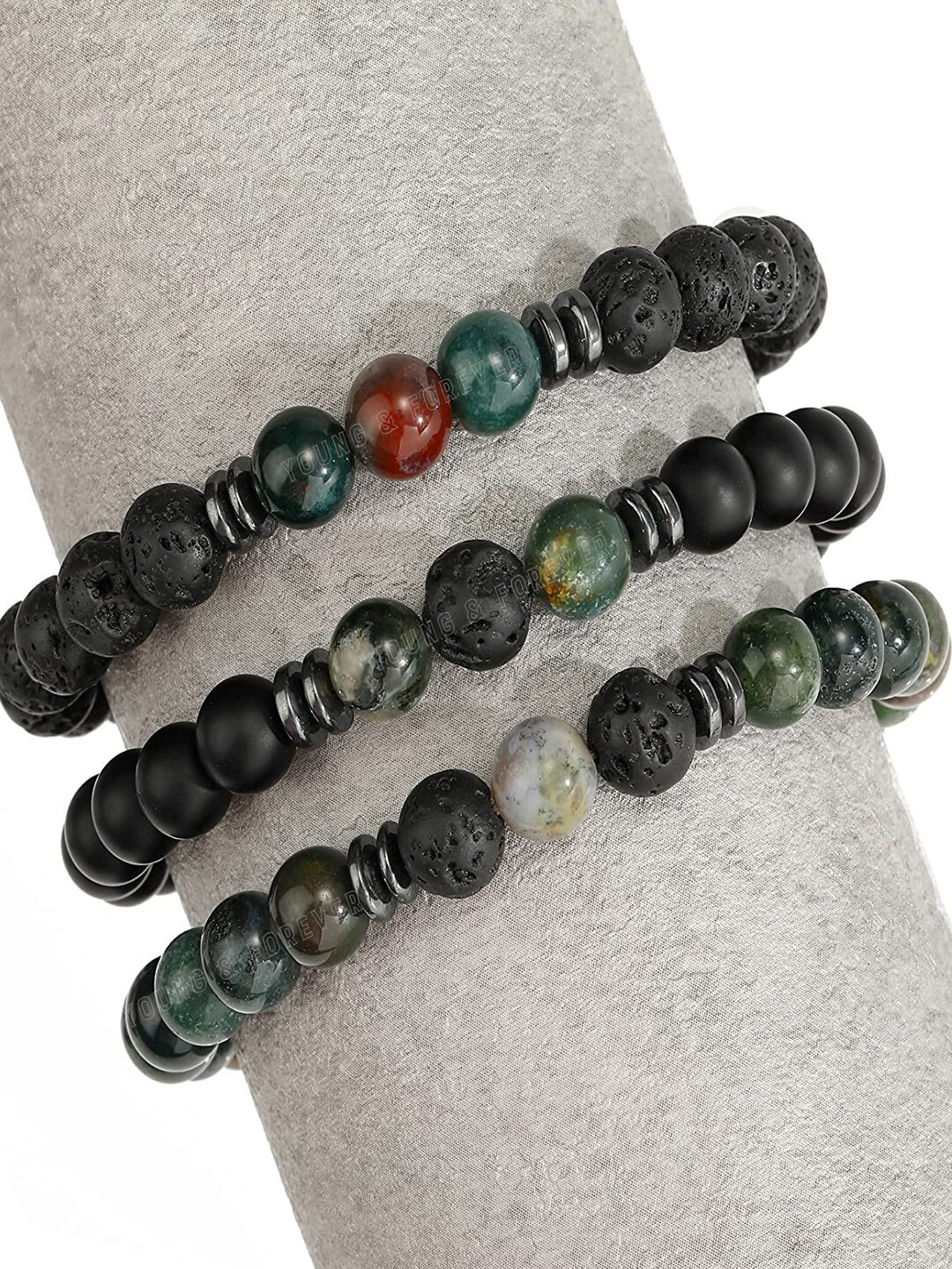 

Young & Forever Unisex 3 Beaded Crystals Bracelets, Black