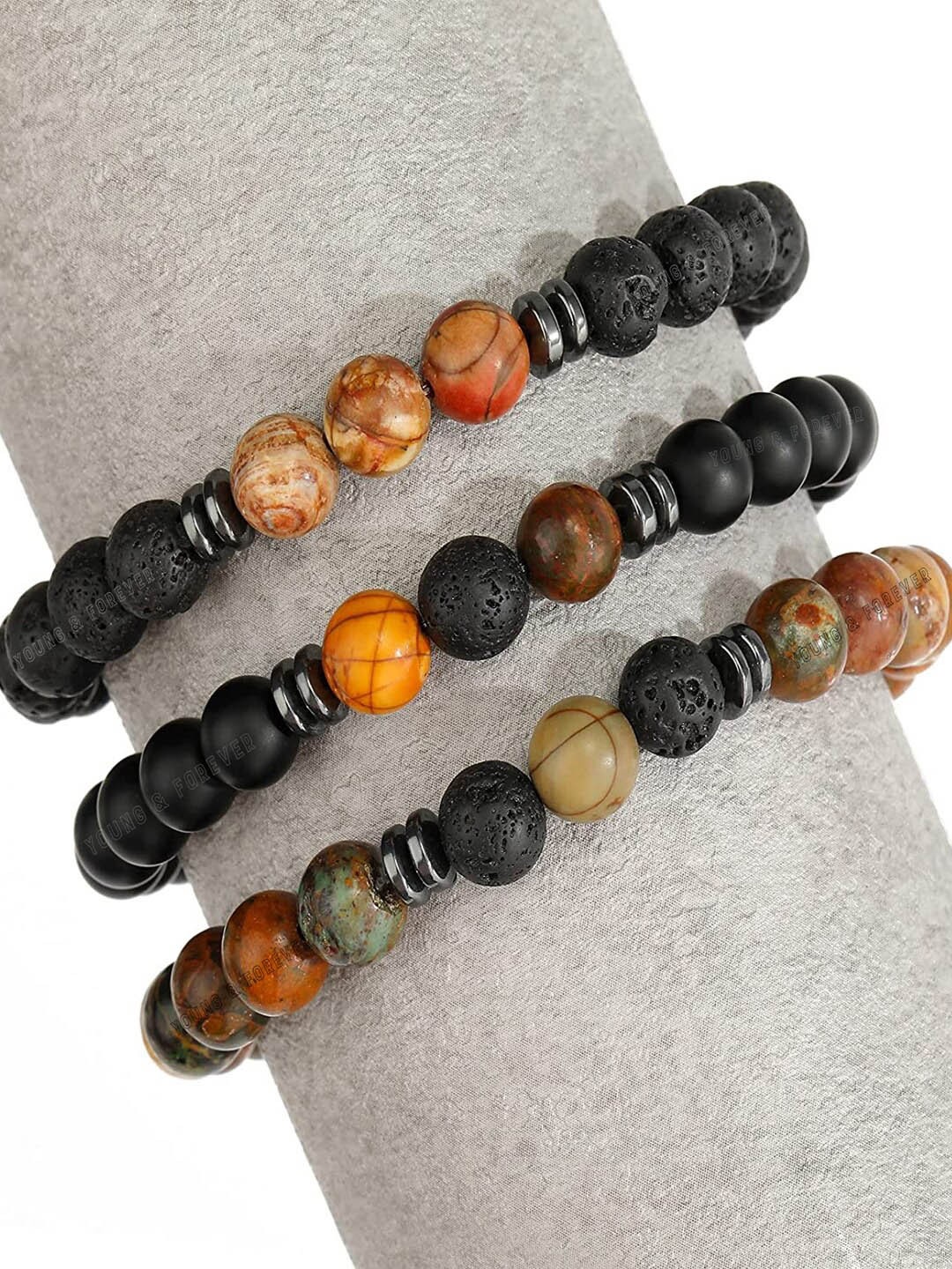 

Young & Forever Unisex 3 Beaded Crystals Bracelets, Black