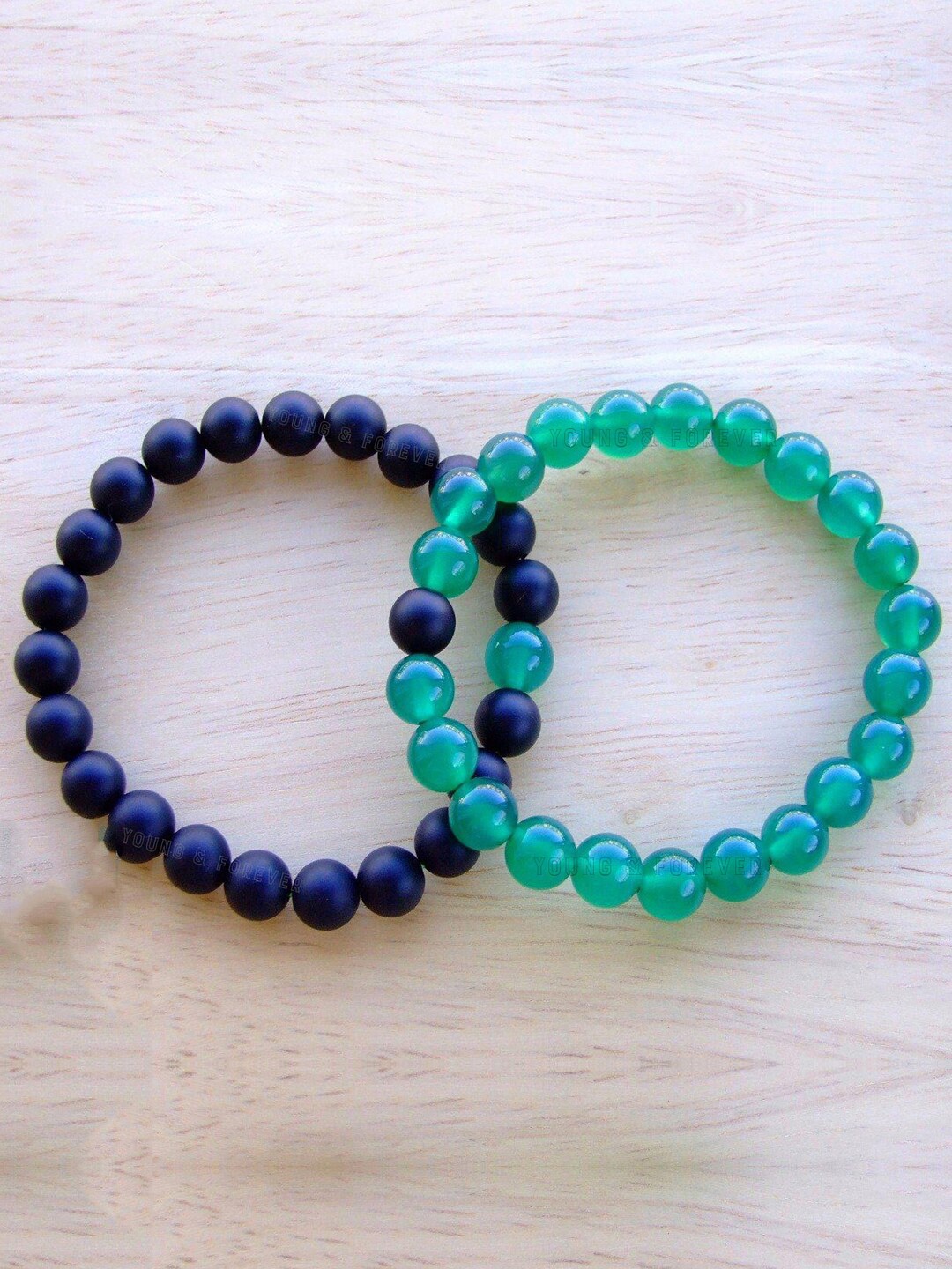 

Young & Forever Unisex 2 Beaded Onyx Bracelets, Black