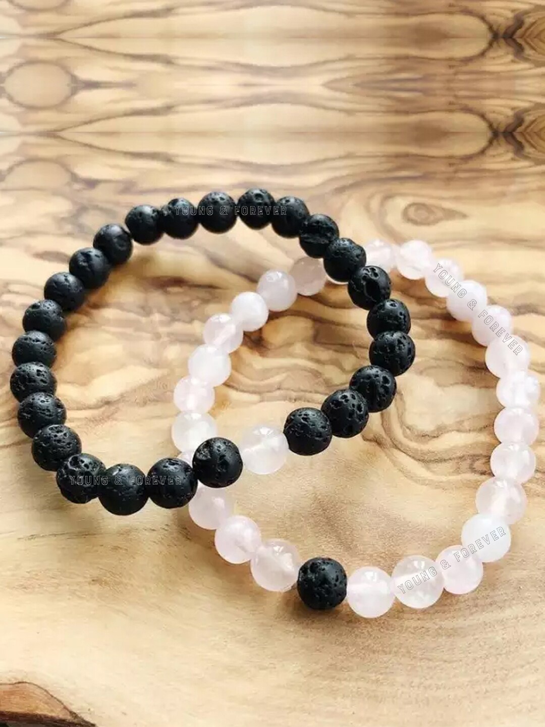

Young & Forever Unisex Set Of 2 Brass Crystals Elasticated Bracelet, Black