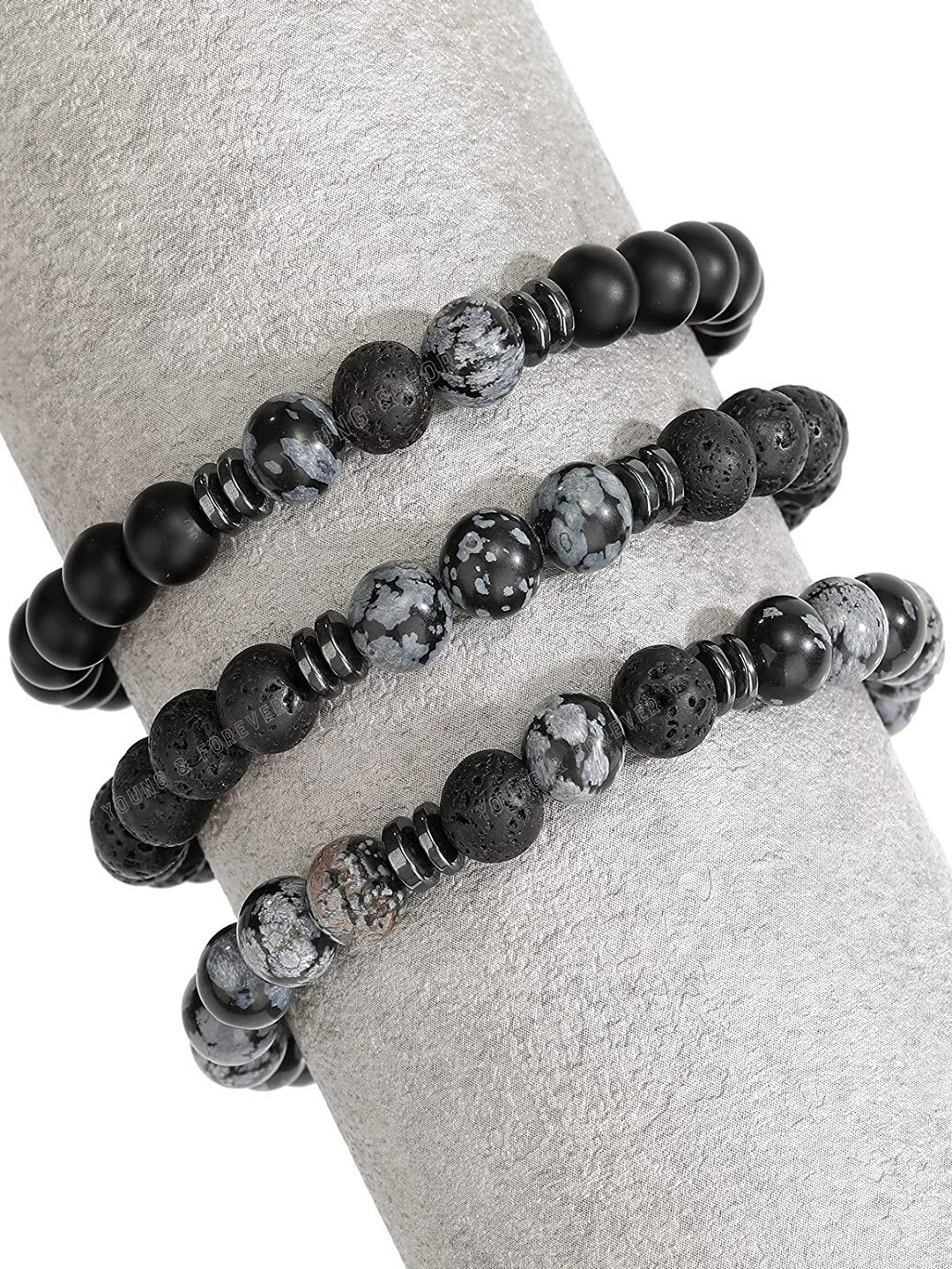 

Young & Forever Unisex Set Of 3 Brass Crystals Elasticated Bracelet, Black