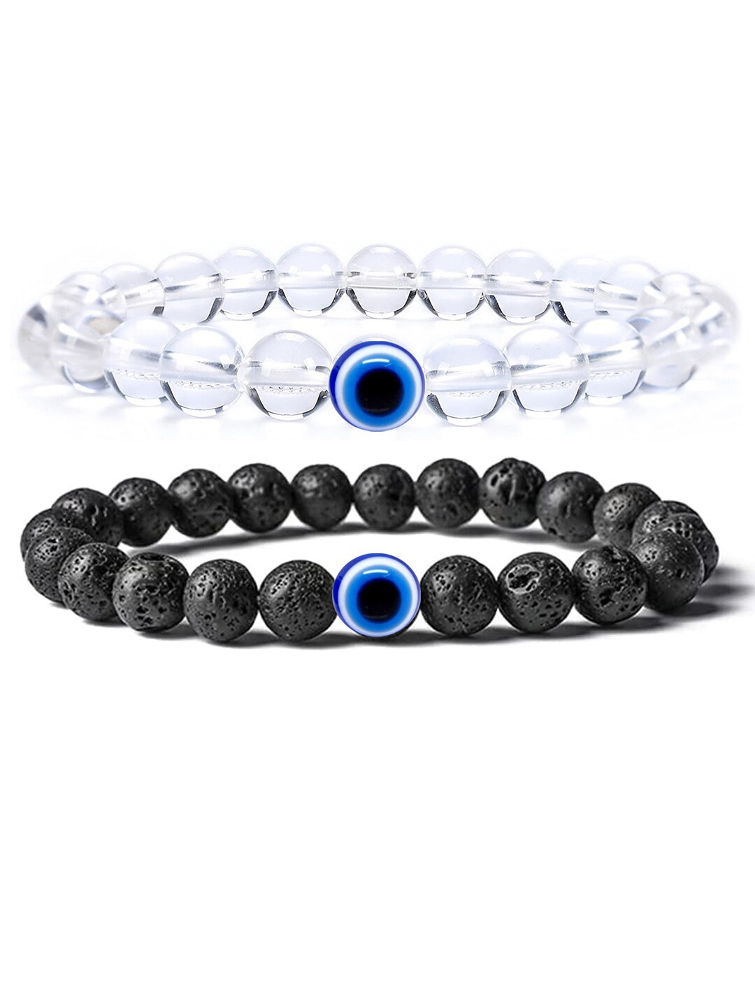 

Young & Forever Unisex Set Of 2 Brass Crystals Elasticated Bracelet, Black