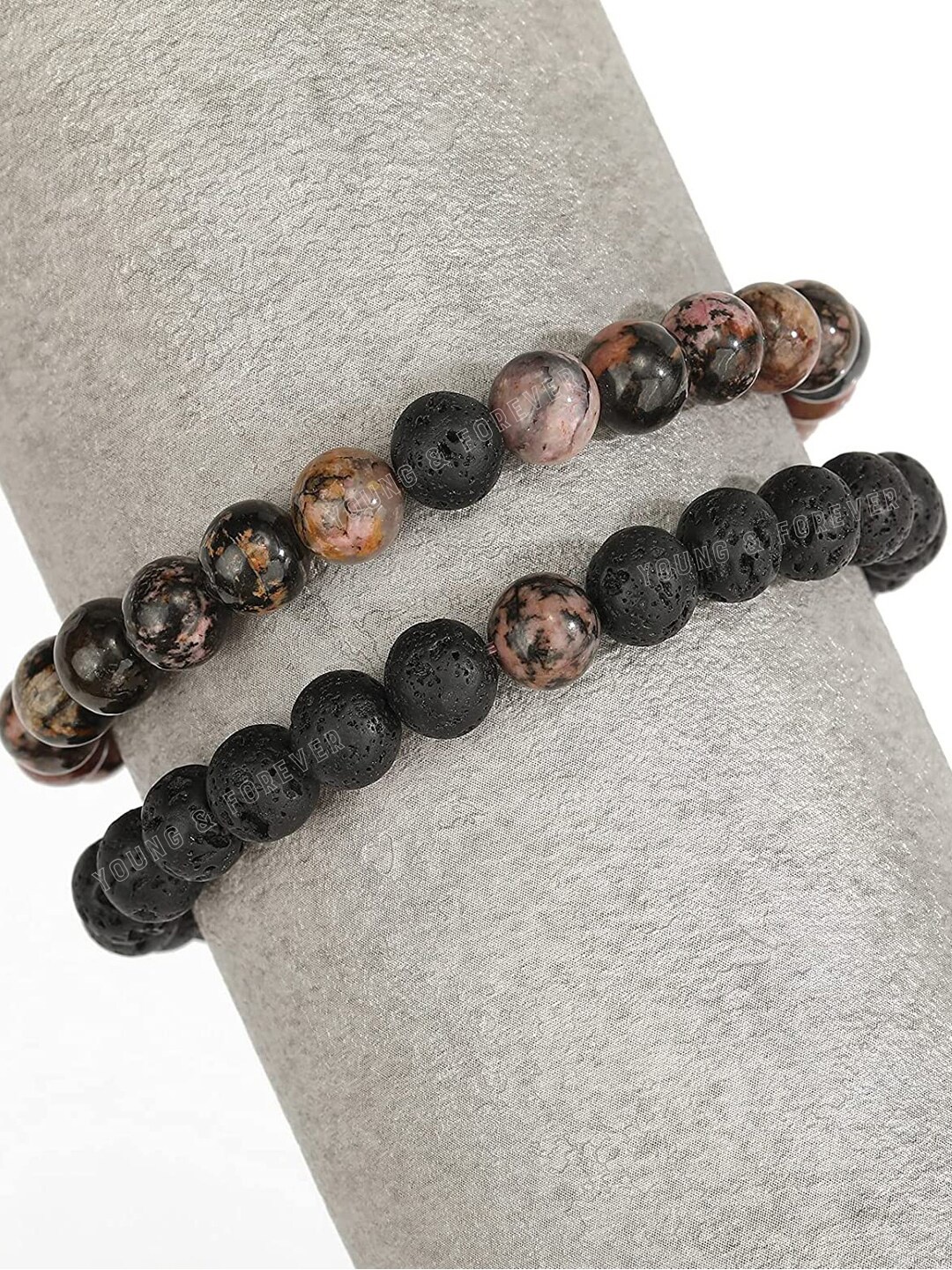 

Young & Forever Unisex Set Of 2 Brass Crystals Elasticated Bracelet, Black