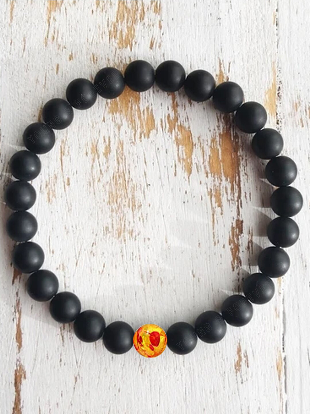 

Young & Forever Unisex Set Of 2 Brass Onyx Elasticated Bracelet, Black