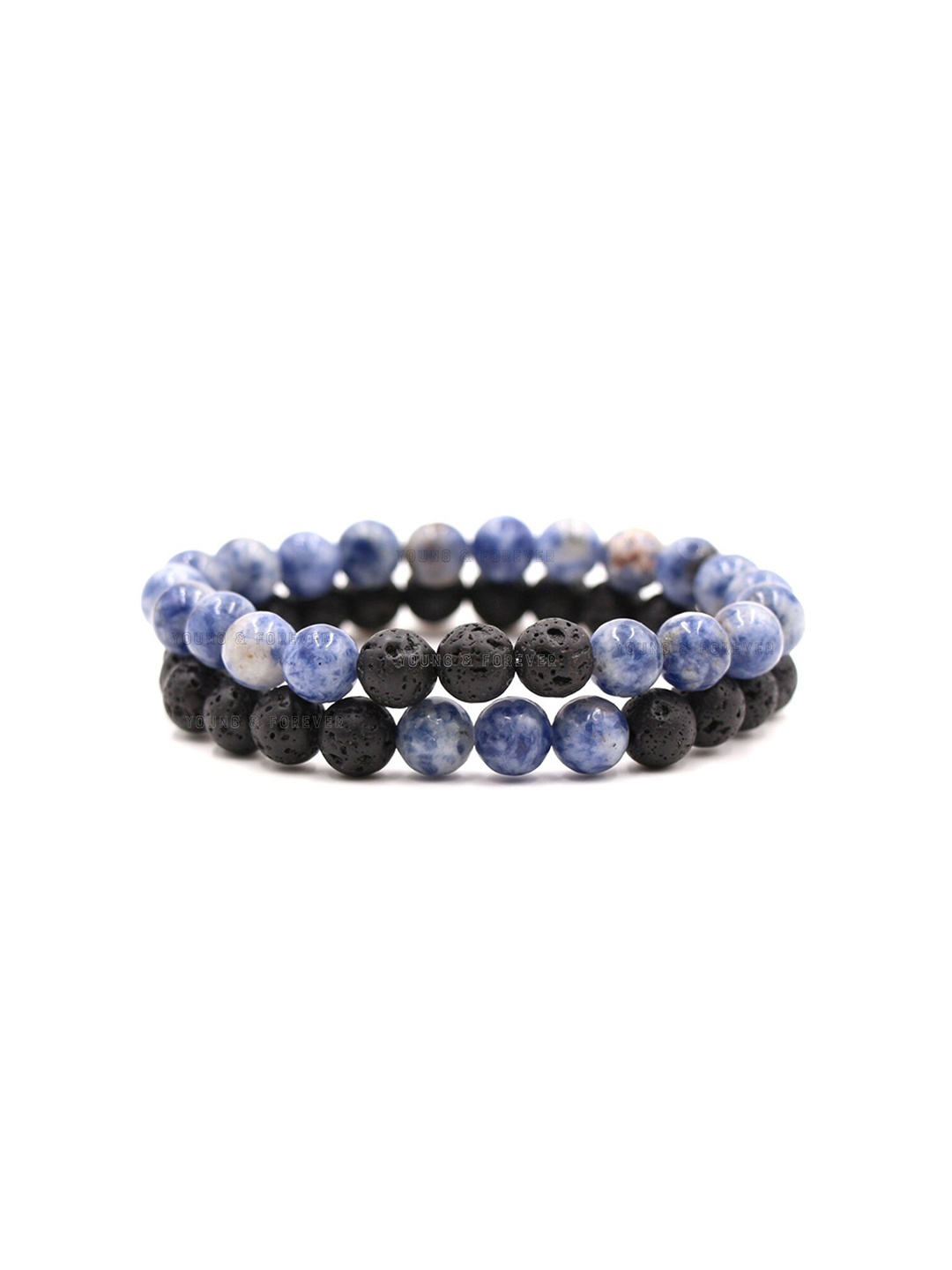 

Young & Forever Unisex Set Of 2 Brass Crystals Elasticated Bracelet, Black