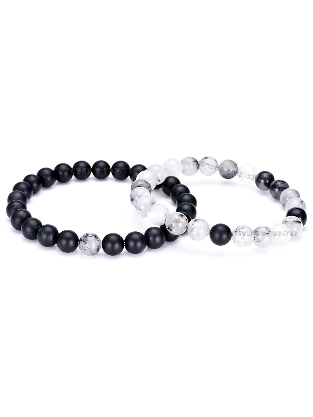 

Young & Forever Unisex Set Of 2 Brass Onyx Bracelets, Black