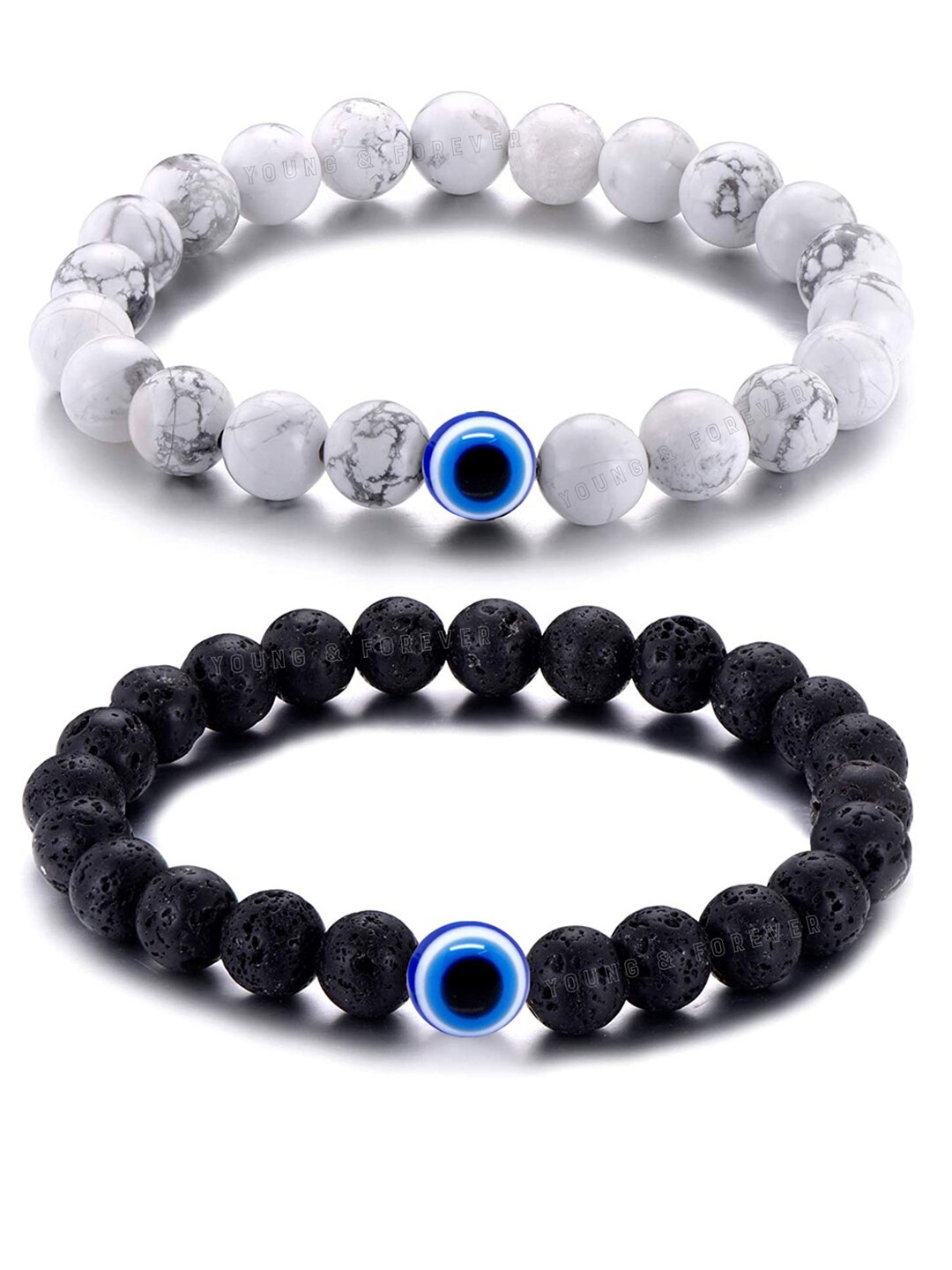 

Young & Forever Unisex Set Of 2 Brass Crystals Bracelets, Black