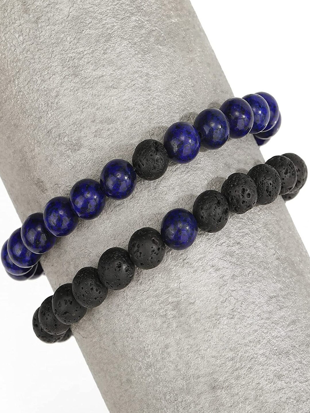 

Young & Forever Unisex Set Of 2 Brass Lapis Lazuli Bracelets, Black