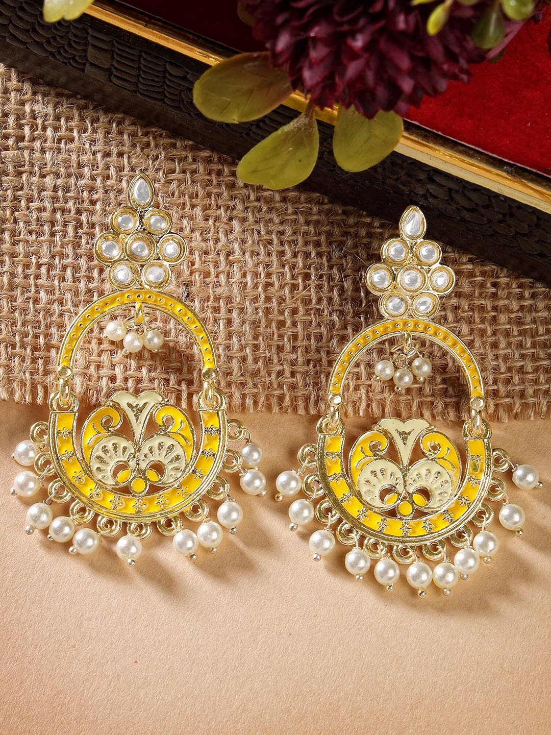 

KARATCART Gold-Plated Kundan Contemporary Drop Earrings