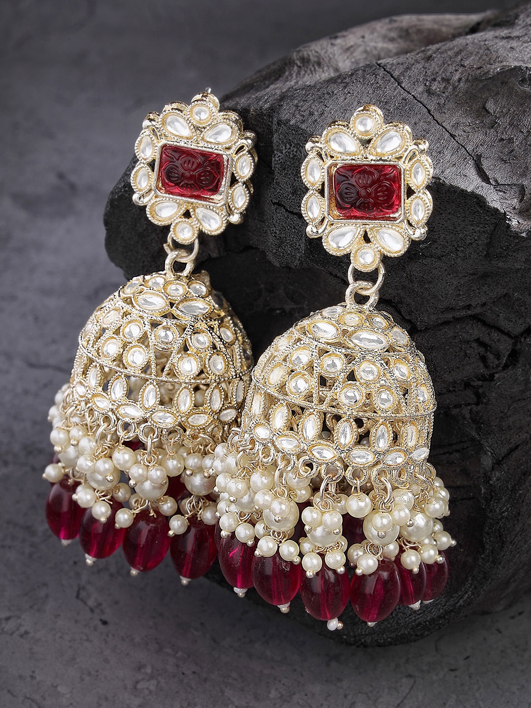 

KARATCART Gold-Plated Kundan Contemporary Jhumkas