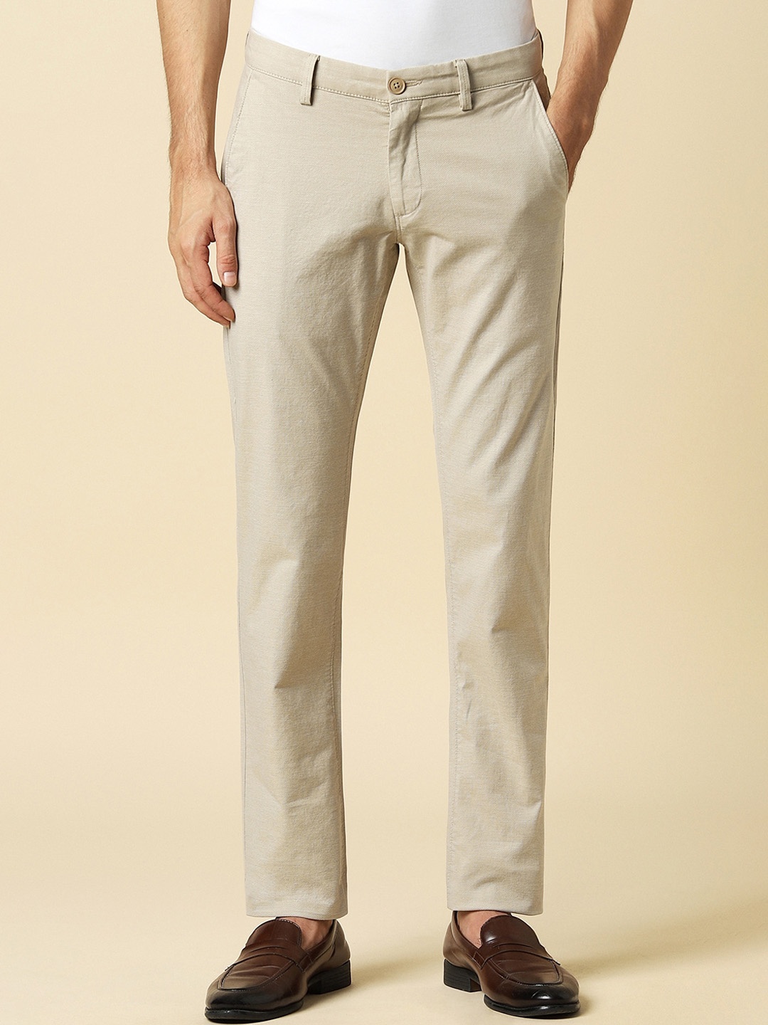 

Allen Solly Men Textured Slim Fit Trousers, Beige