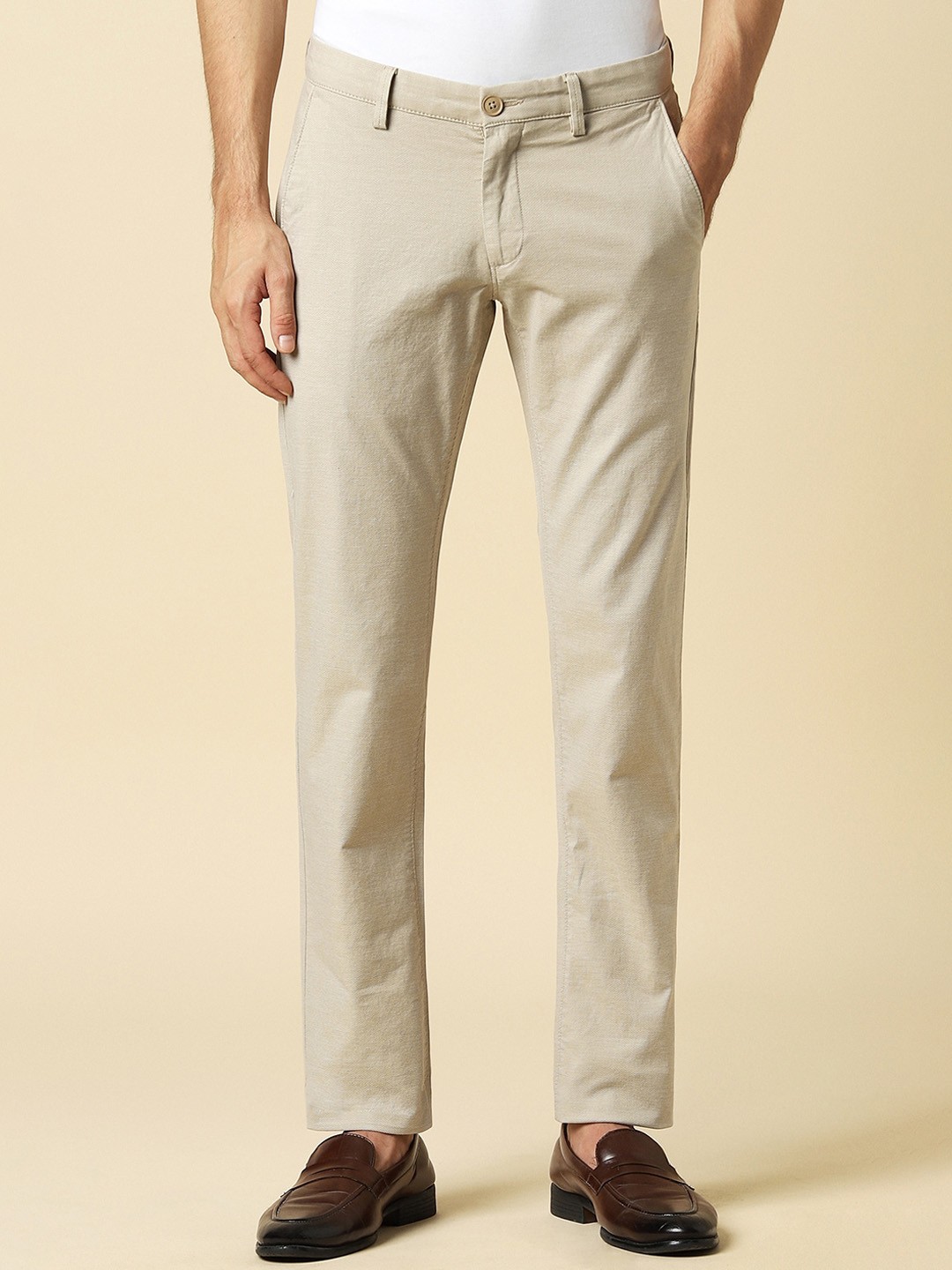 

Allen Solly Textured Slim Fit Trousers, Beige