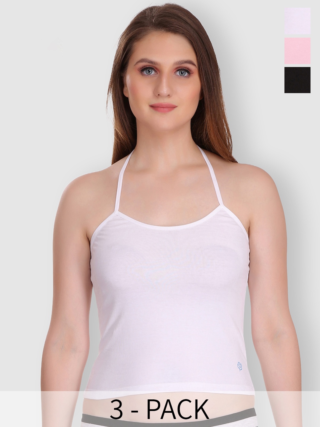 

Selfcare Pack of 2 Solid Cotton Short Slip Halter Neck Camisoles - SN0307, Pink