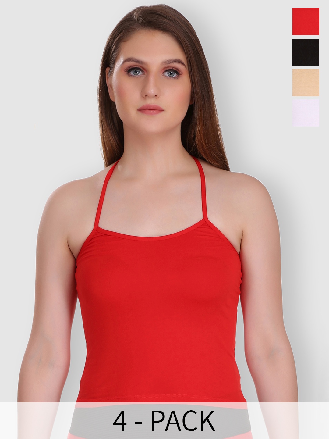 

Selfcare Pack of 2 Solid Cotton Short Slip Halter Neck Camisoles - SN00332, Red