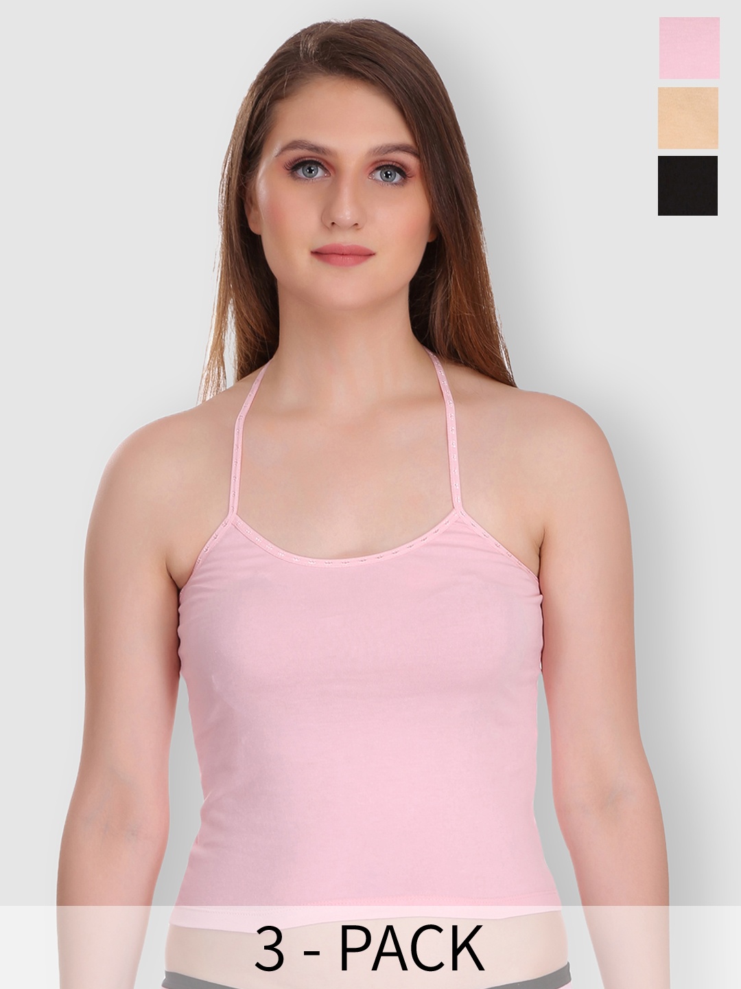 

SELFCARE Pack of 3 Halter Neck Camisoles, Pink