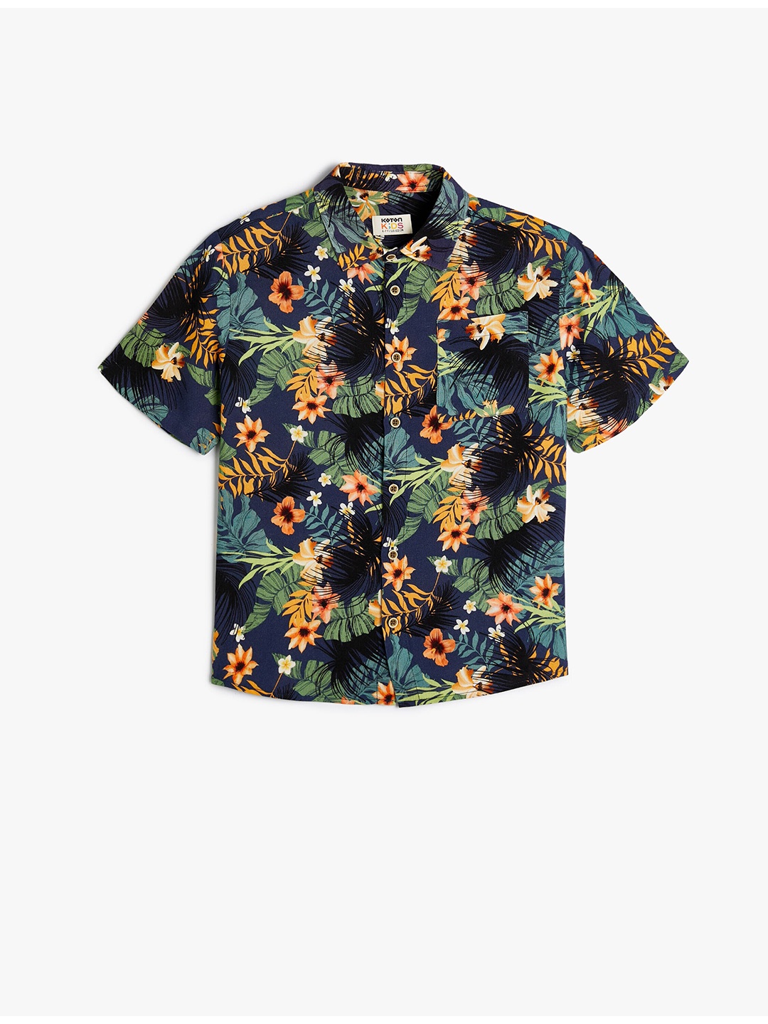 

Koton Boys Floral Printed Spread Collar Short Sleeves Casual Shirt, Navy blue