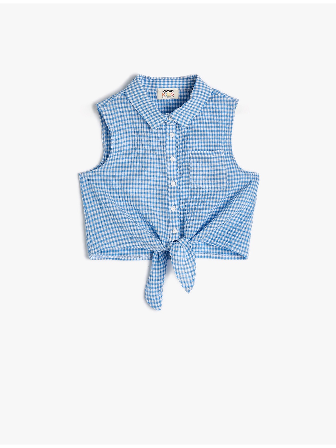 

Koton Girls Printed Spread Collar Sleeveless Cotton Casual Shirt, Blue