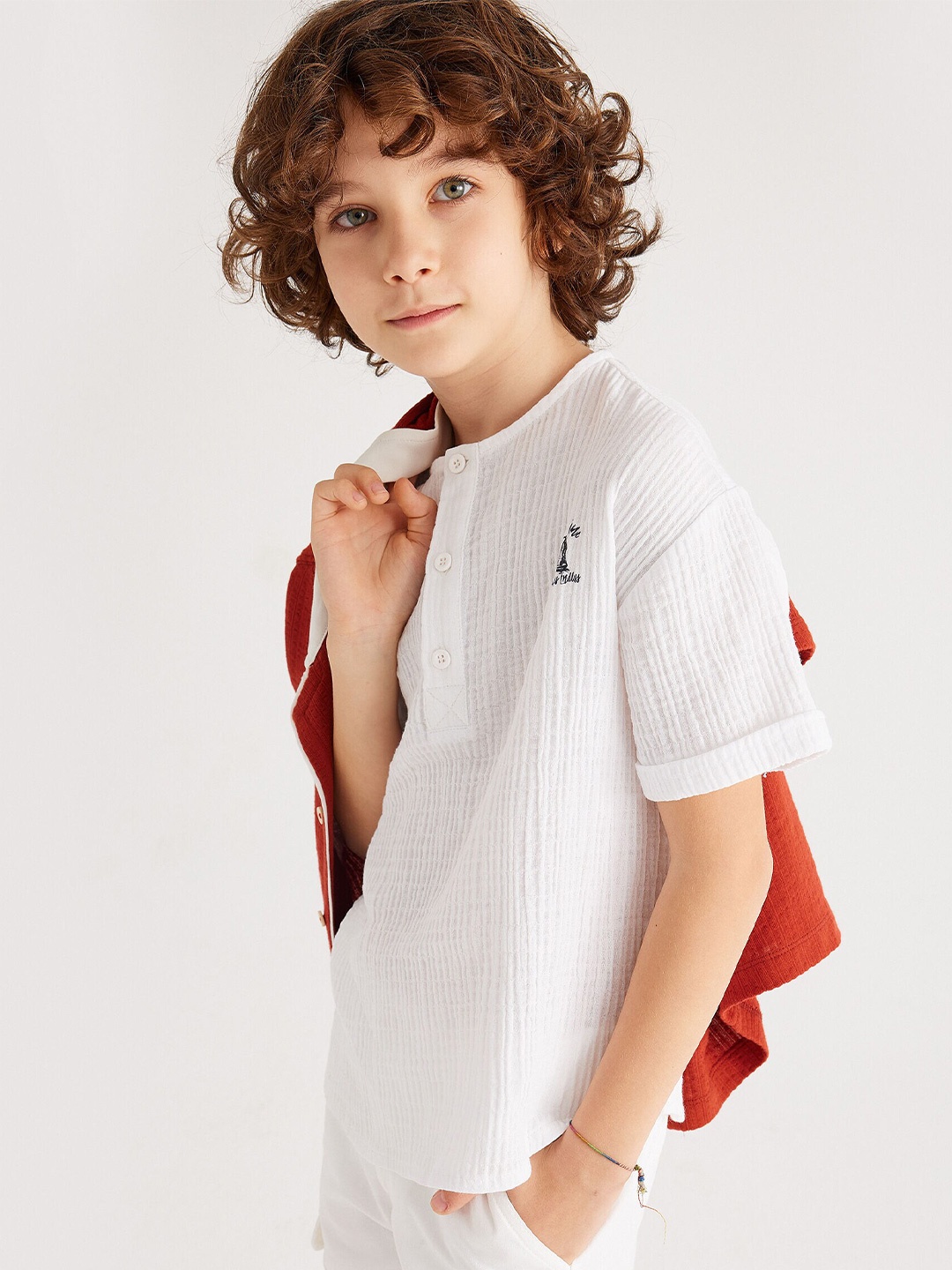 

Koton Boys Self Design Cotton Shirt, White