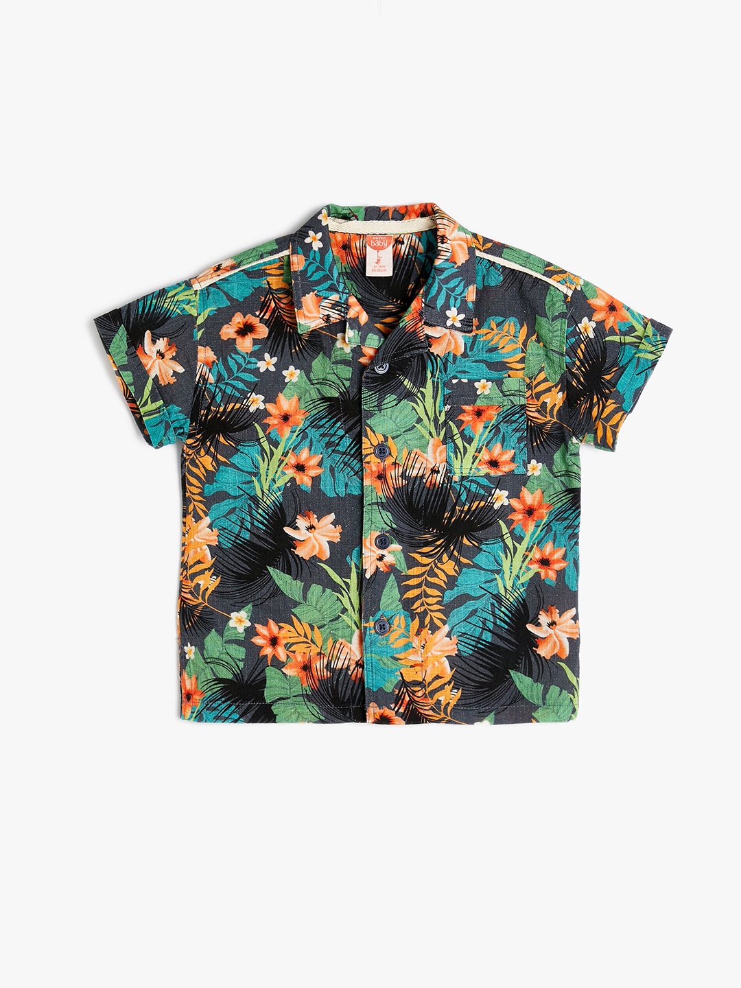 

Koton Boys Floral Printed Spread Collar Short Sleeves Cotton Casual Shirt, Navy blue