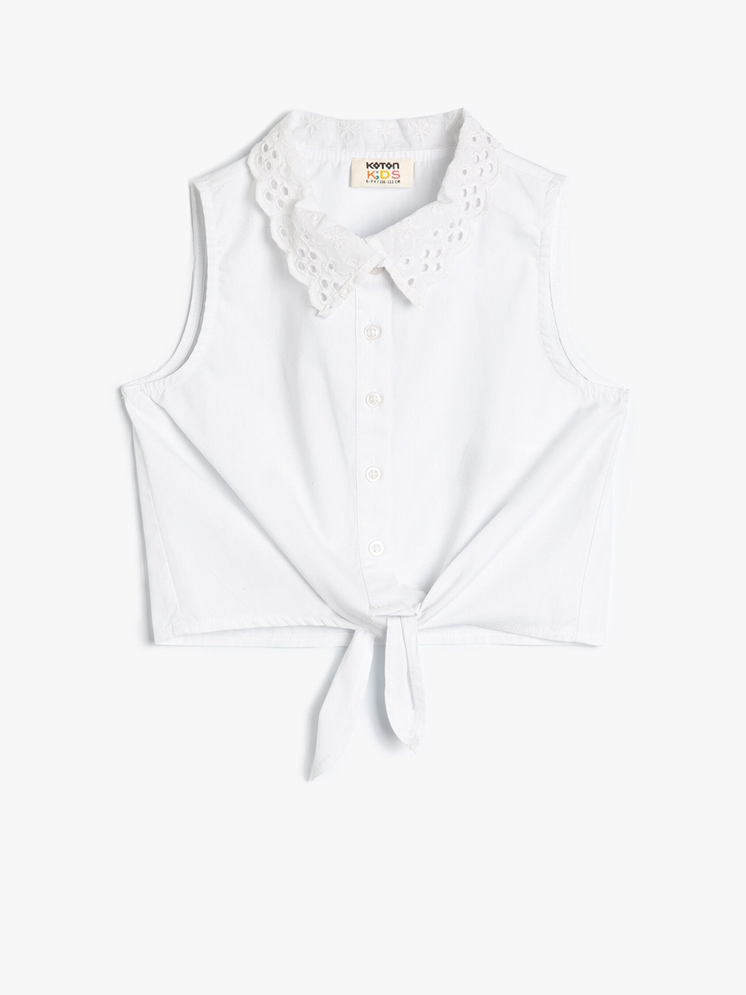 

Koton Girls Spread Collar Sleeveless Cotton Casual Shirt, White