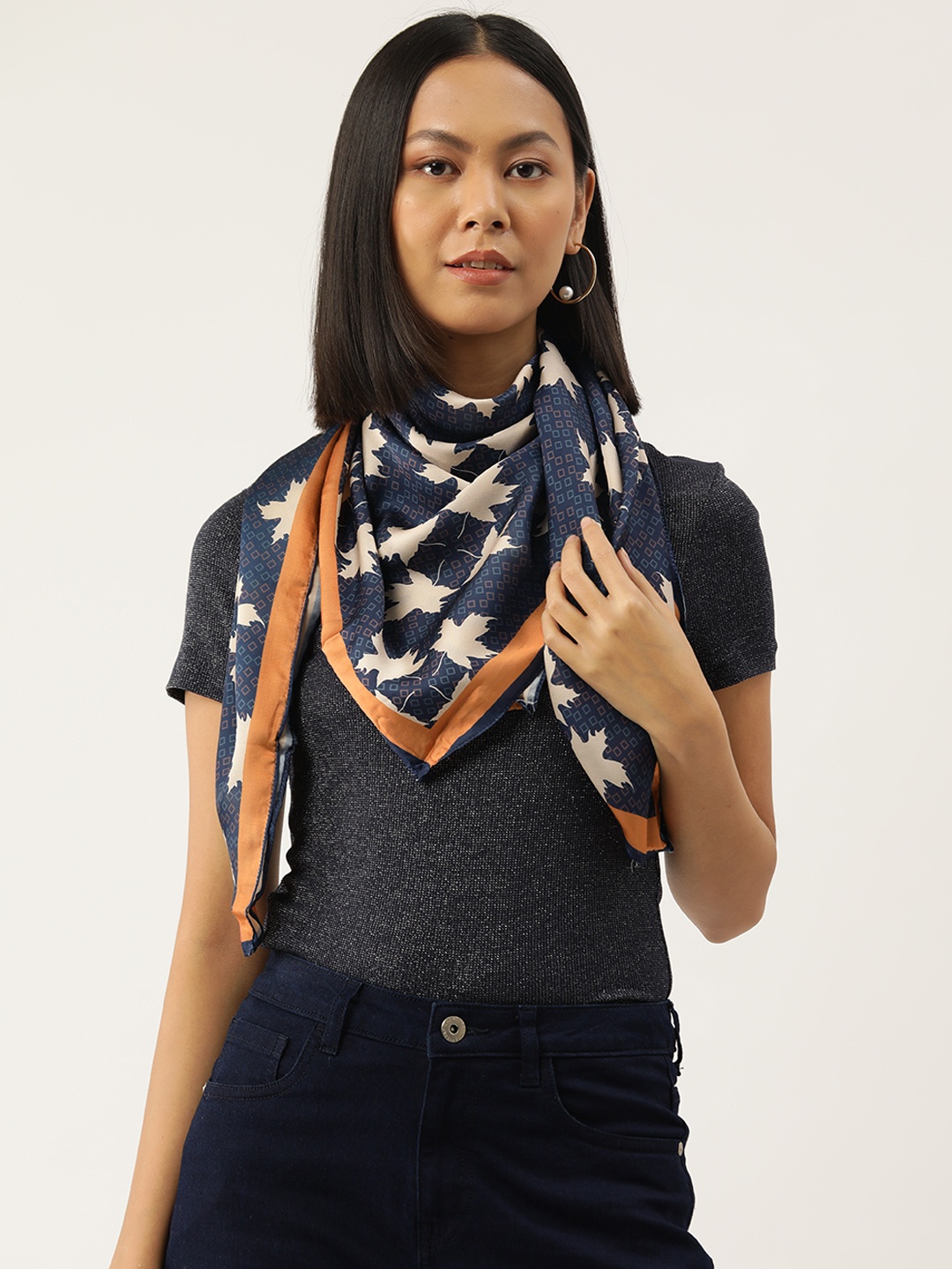 

Leeza Store Women Printed Scarf, Navy blue