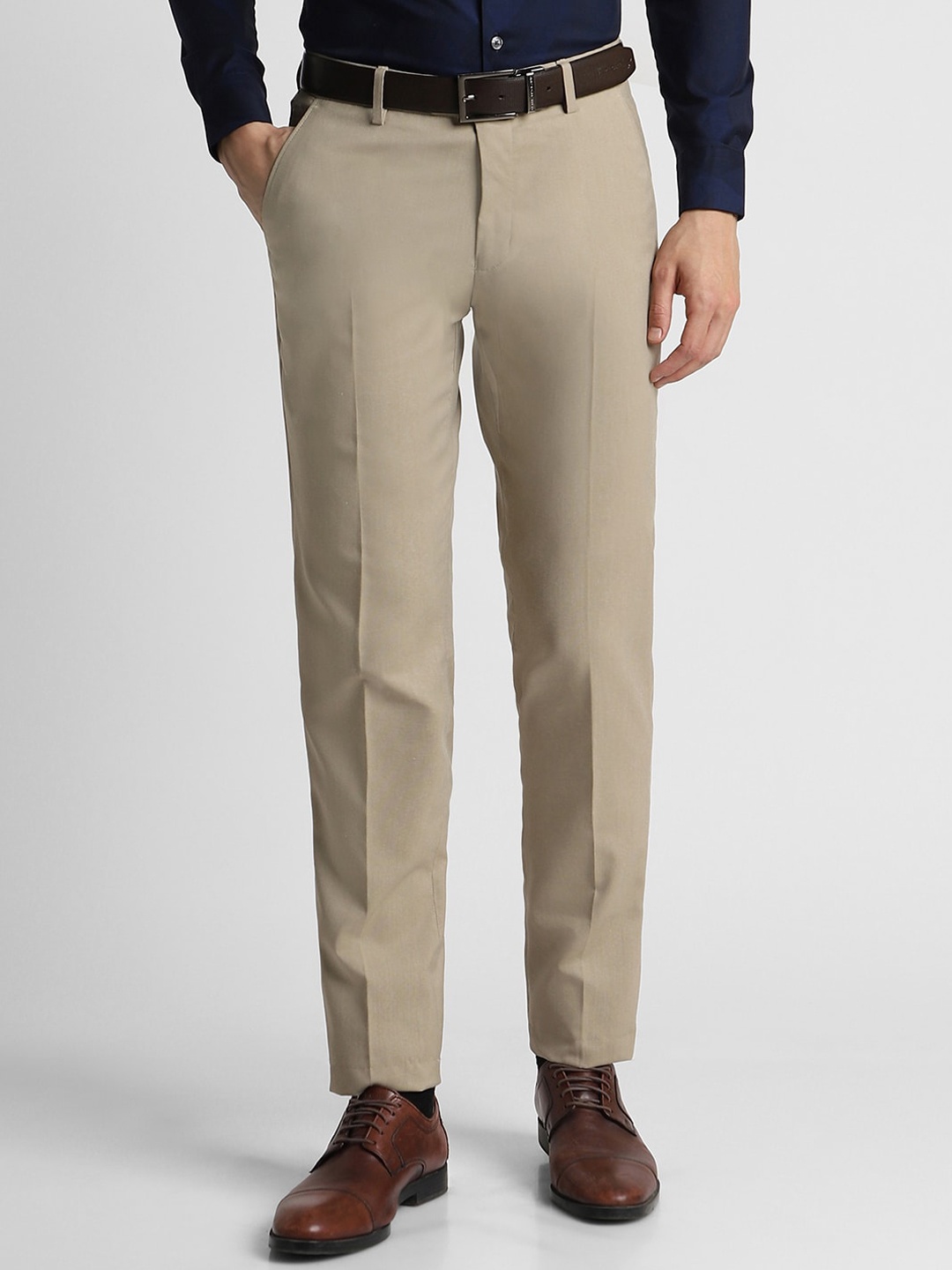 

Peter England Men Slim Fit Formal Trousers, Cream