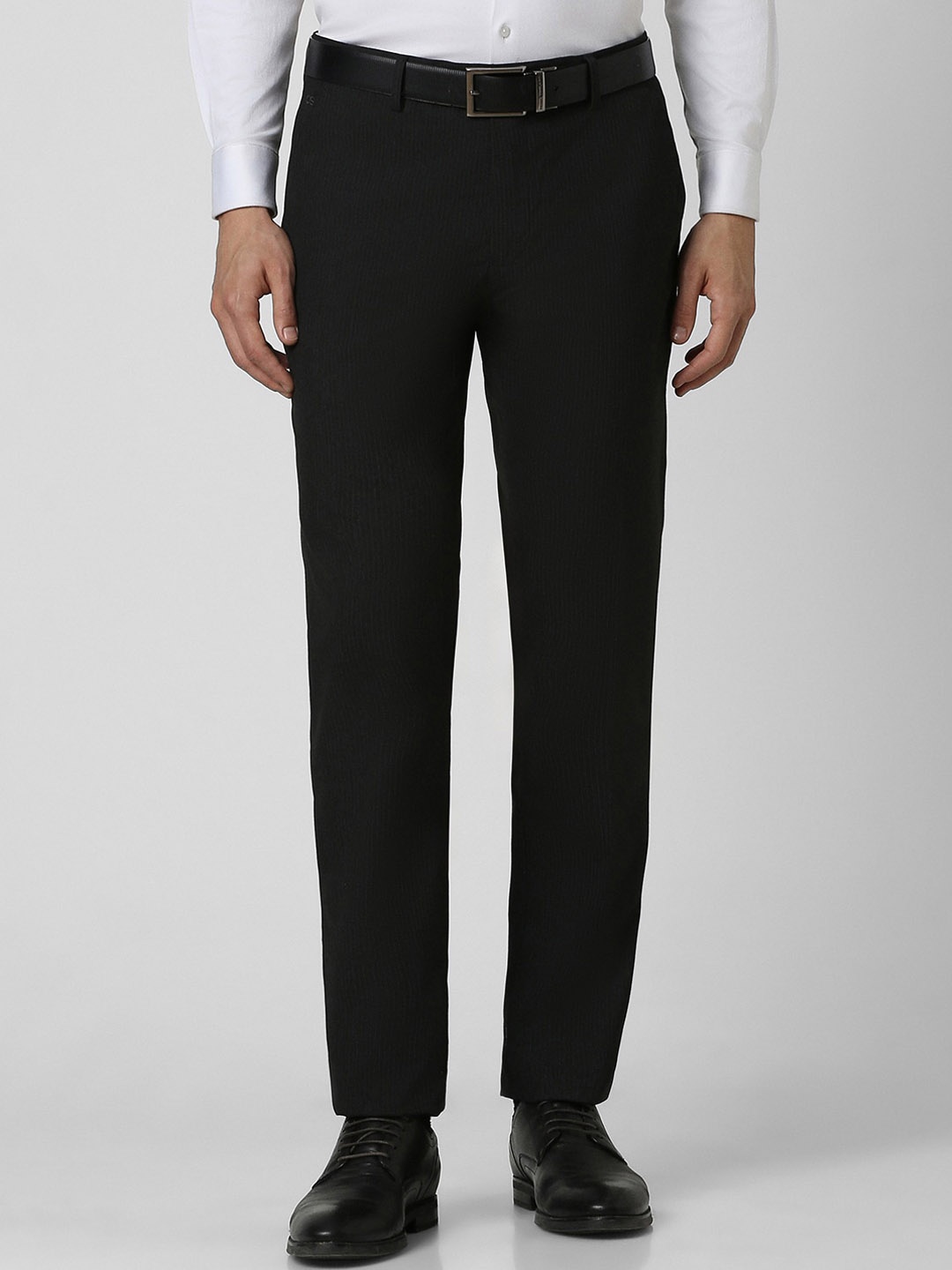 

Peter England Men Slim Fit Mid Rise Formal Trousers, Black